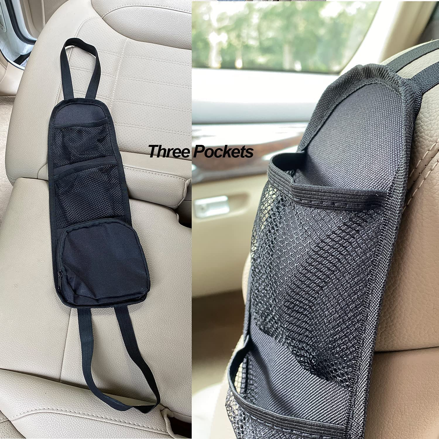 Car Seat Side Organizer, Car Organisers, QCSJHJX Auto Seat Storage Hanging Bag, Front Seat Mesh Hanging Bag for Auto Small Items, Pocket for Cars, SUV, Truck All Vehicles