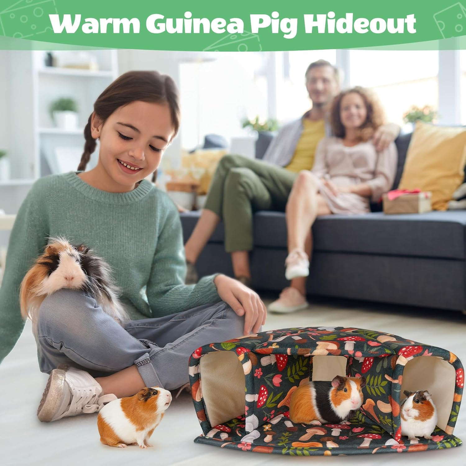 Guinea Pig Bed Small Animal Hideout House Warm Guinea Pig Tunnel Washable for Small Pet Hamster,Chinchilla,Bunny - Blue image number 6
