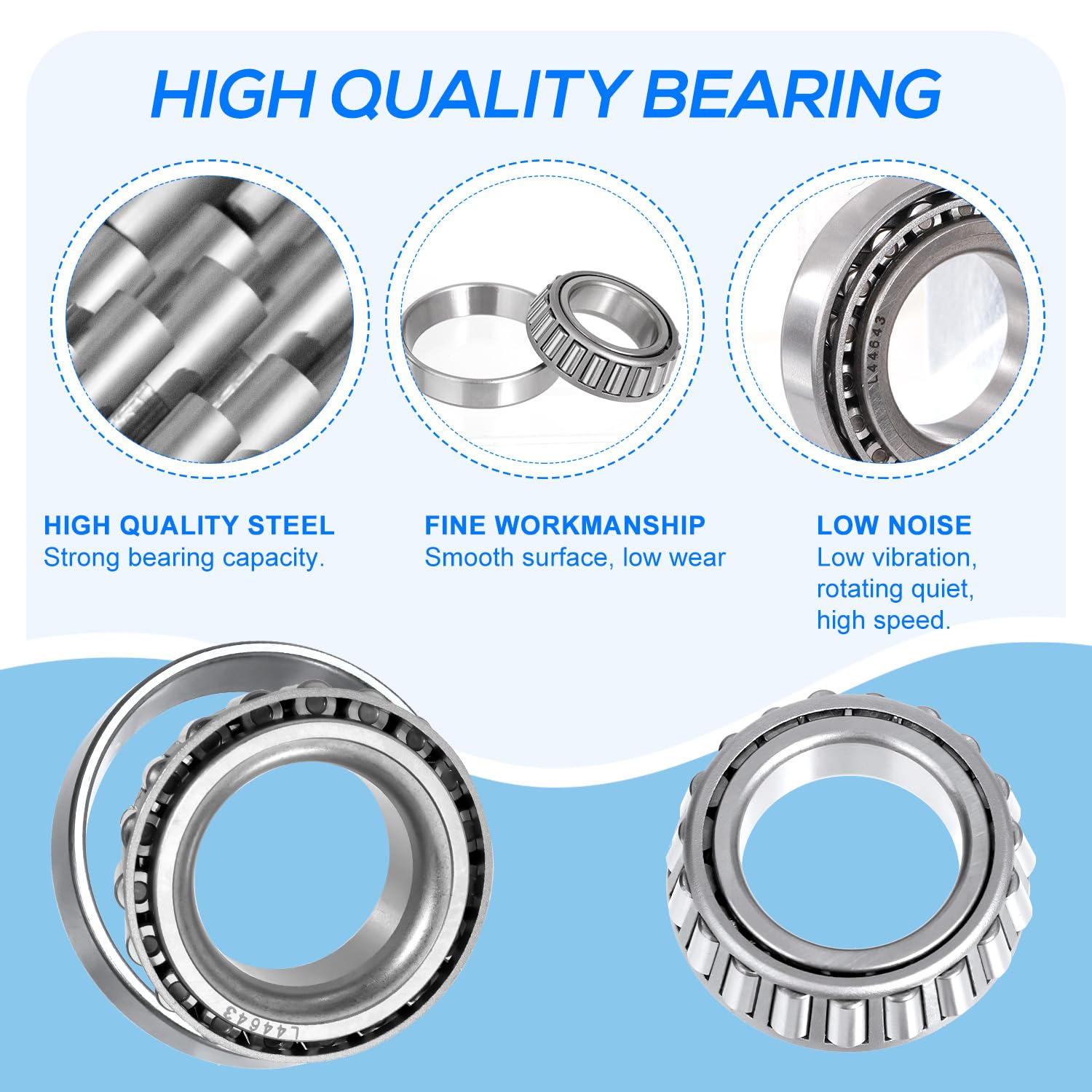 2 Sets 1 Inch Trailer Hub Bearing Kits, L44643/L44610 Bearing Kits with 12192TB Grease Seals, 1.98 Inch Dust Caps, Rubber Seals, Cotter Pins for 2000-2200Lb Trailer Axle