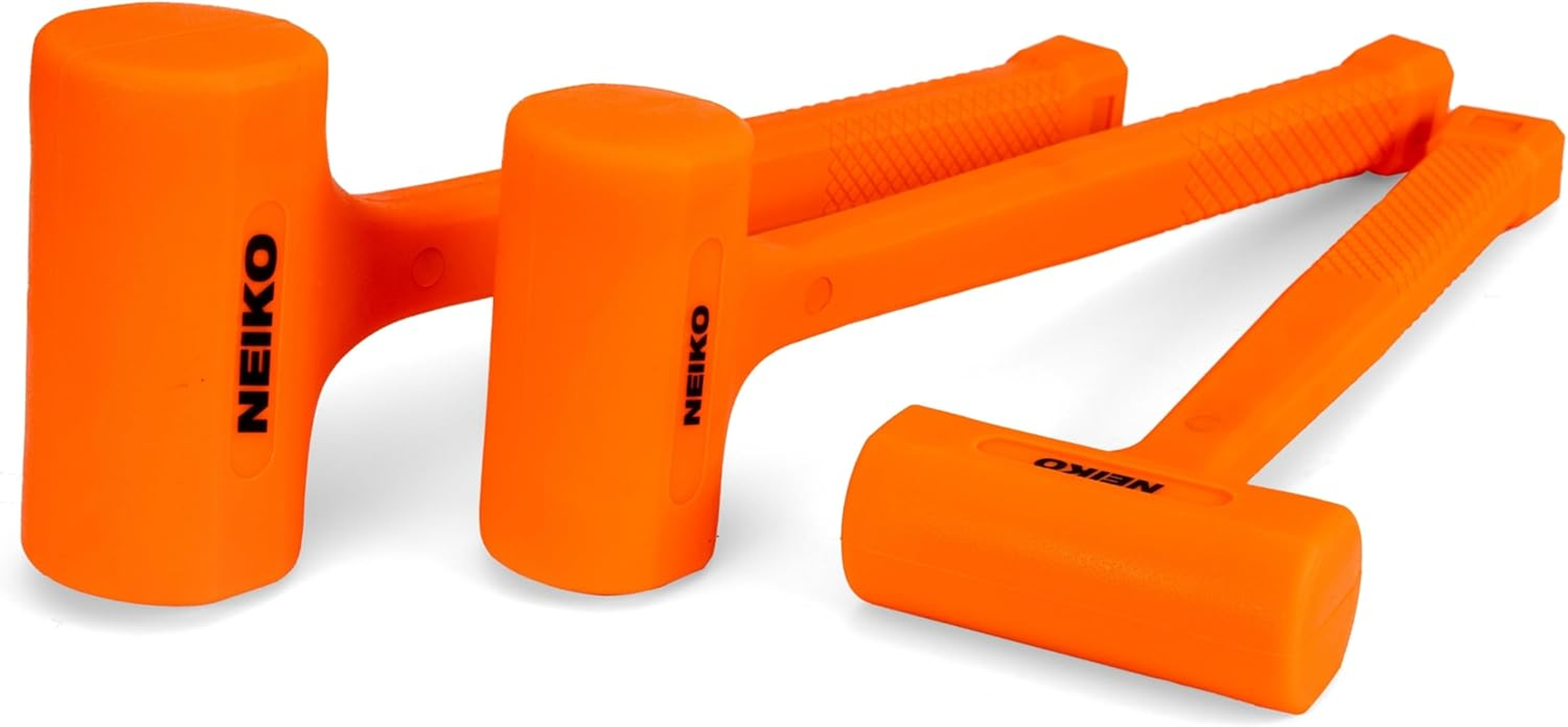 NEIKO 02888A Dead Blow Hammer Set, 3Pc Neon Orange Deadblow Mallet, 1Lb, 2Lb, 3Lb Hammers, Spark and Rebound Resistant, Unibody Molded, Checkered Grip image number 4
