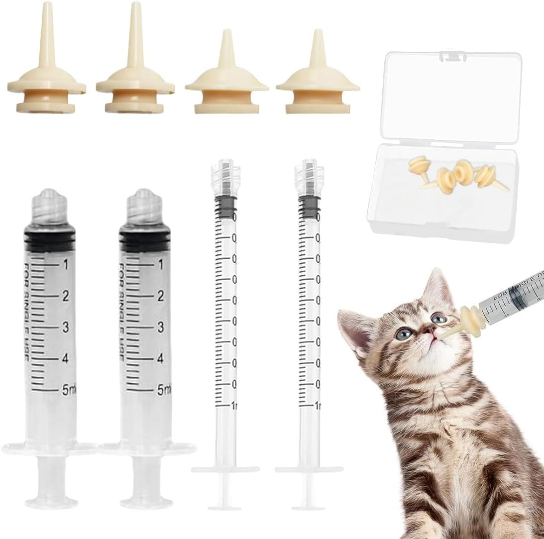 COYUN Pack of 10 Pet Feeding Silicone Nipples, Cat Milk Breeding Bottle for Puppies, Kittens, with Syringes, Plastic Syringe, Feeding Syringes Small Animals, for Puppies, Dogs, Cats or Other Pets