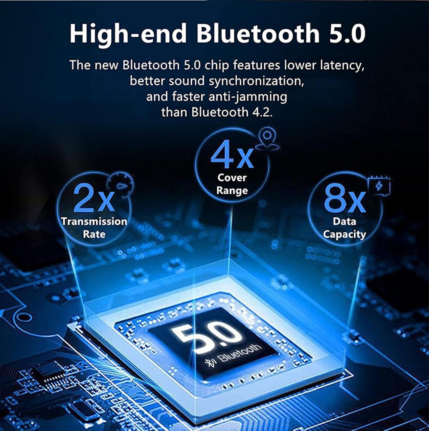 Wireless Bluetooth 5.0 Earphones, Foldable Sport Headset with Mic, Stereo Headphones MP3 (Blue) - Black image number 3