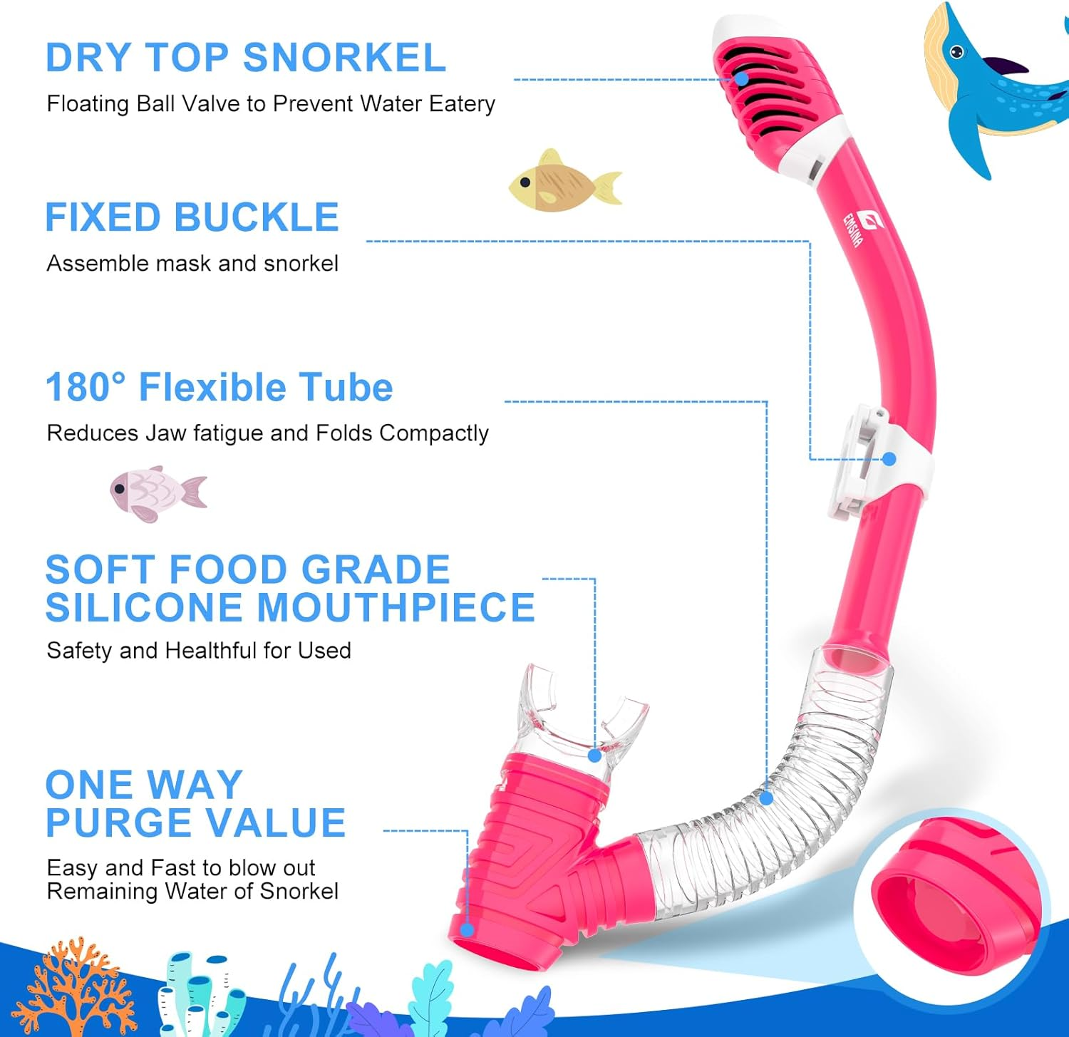 EMSINA Kids Diving Mask 180&deg; Panoramic Swim Mask Anti-Fog Child Swim Goggles Tempered Glass Swimming Goggles with Nose Cover for 4-16 Kids, Youth - Pink (Mask Only) image number 6