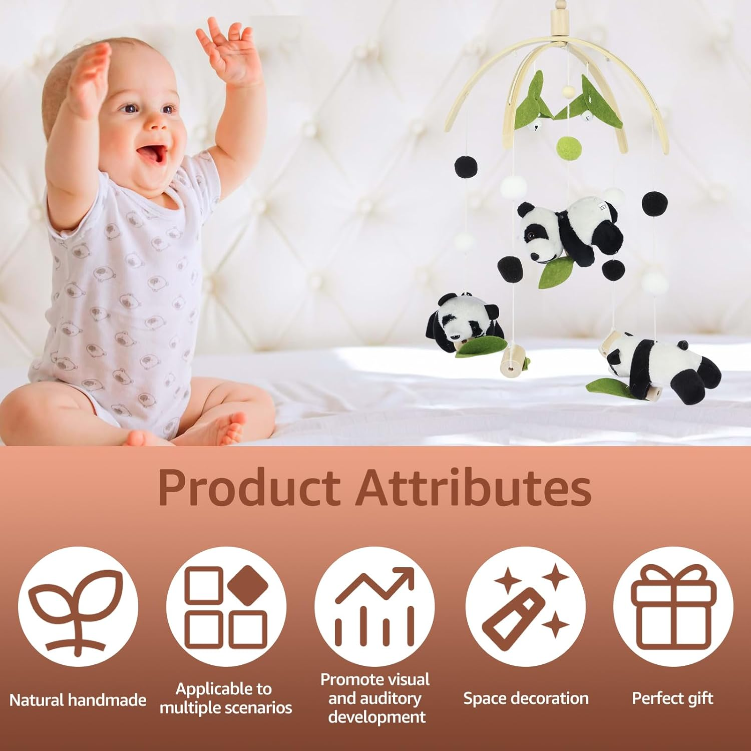 Baby Bed Bell,Animals Baby Crib Mobile Wooden Hanging Baby Bed Bell Handmade Wildlife Nursery Mobile Soft Wooden Bed Bell Toy Cot Bed Pendant Decoration for Infants Boys Girls Bedroom Nursery (B Set) image number 5