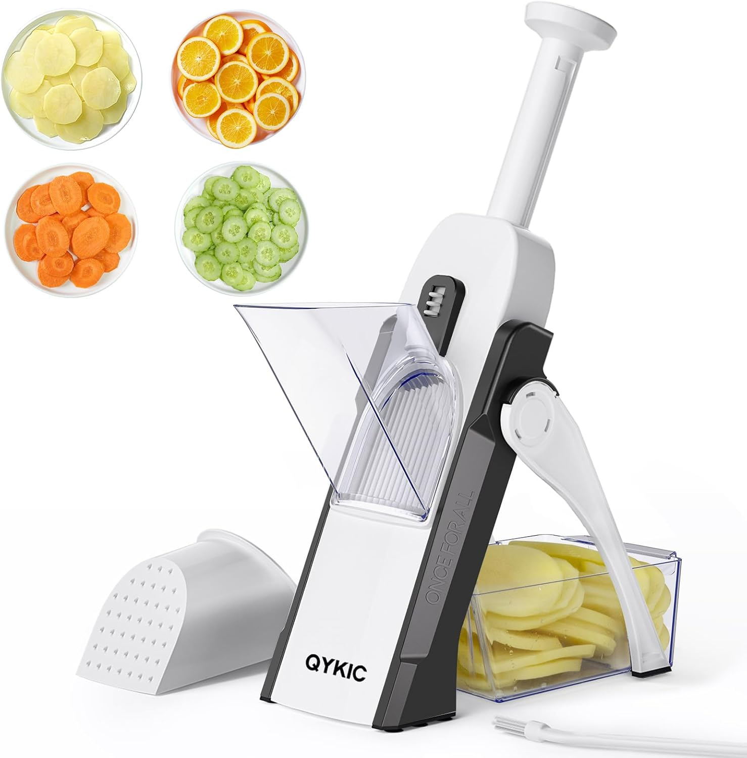 QYKIC Upgrade Safe Mandoline Slicer for Kitchen, Chopper Vegetable Cutter, Potato Slicer Thickness Adjuster, French Fry Cutter, Veggie Dicer Faster Kitchen Mandolin for Meal Prep Green