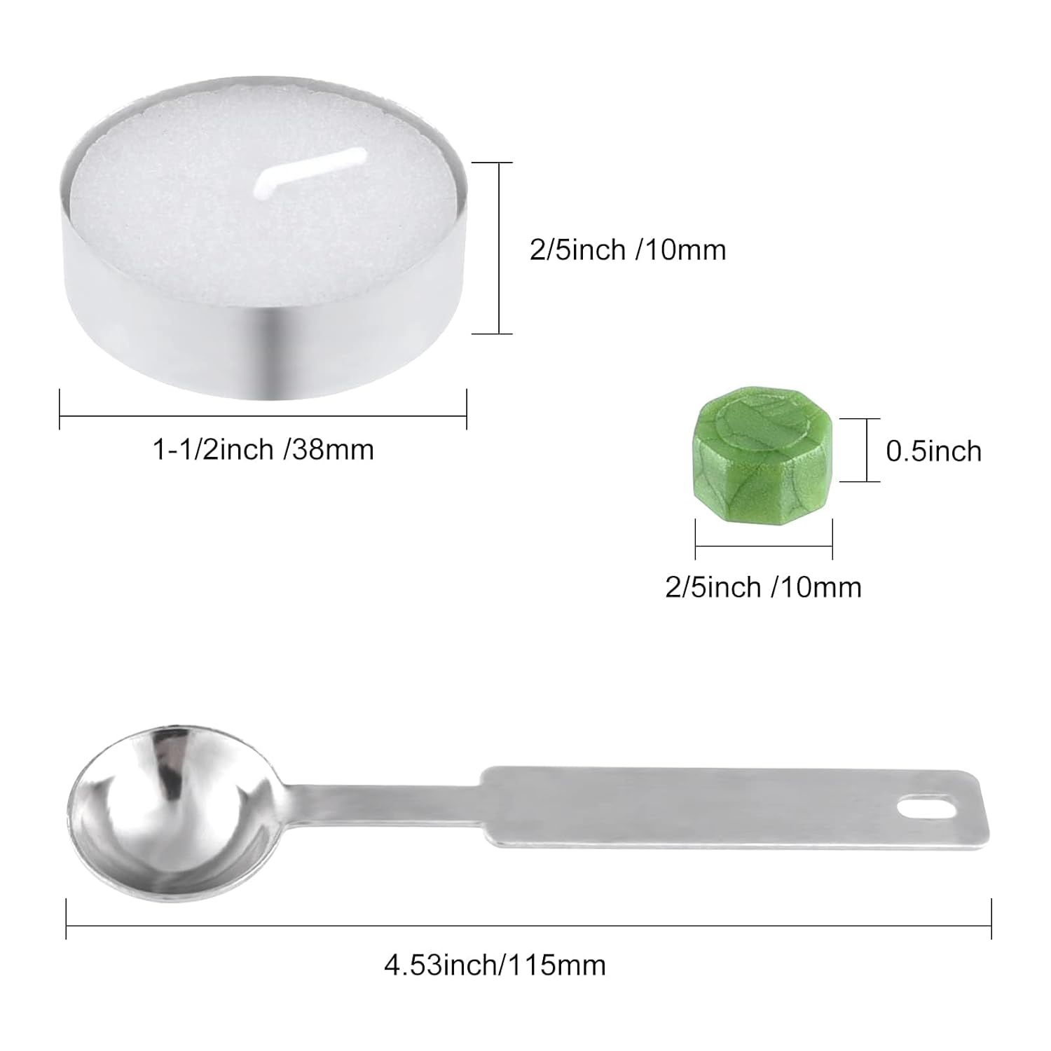 300 Pcs Octagon Sealing Wax Beads with 3 Pcs Tea Candles and 1 Pcs Wax Melting Spoon for Wax Stamp Sealing (Green Mix) image number 3
