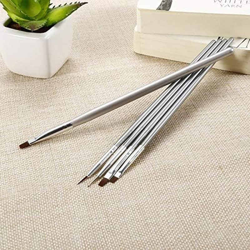 5Pcs/Set Silver Plastic Handel Nail Art Brush Painting Drawing Pen Nail Art Polish Manicure Tool 18Cm Zhengpingpai image number 2