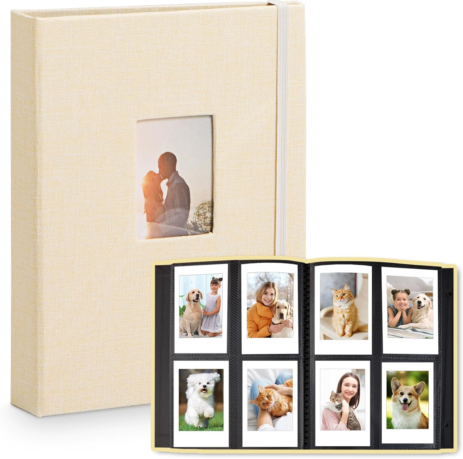 Meunmro 208 Pockets Mini Photo Albums, Linen Cover Polaroid Photo Albums Fits for Fujifilm Instax Mini 7S 8 8+ 9 25 26 50S 70 90, 3-Inch Film (Beige)