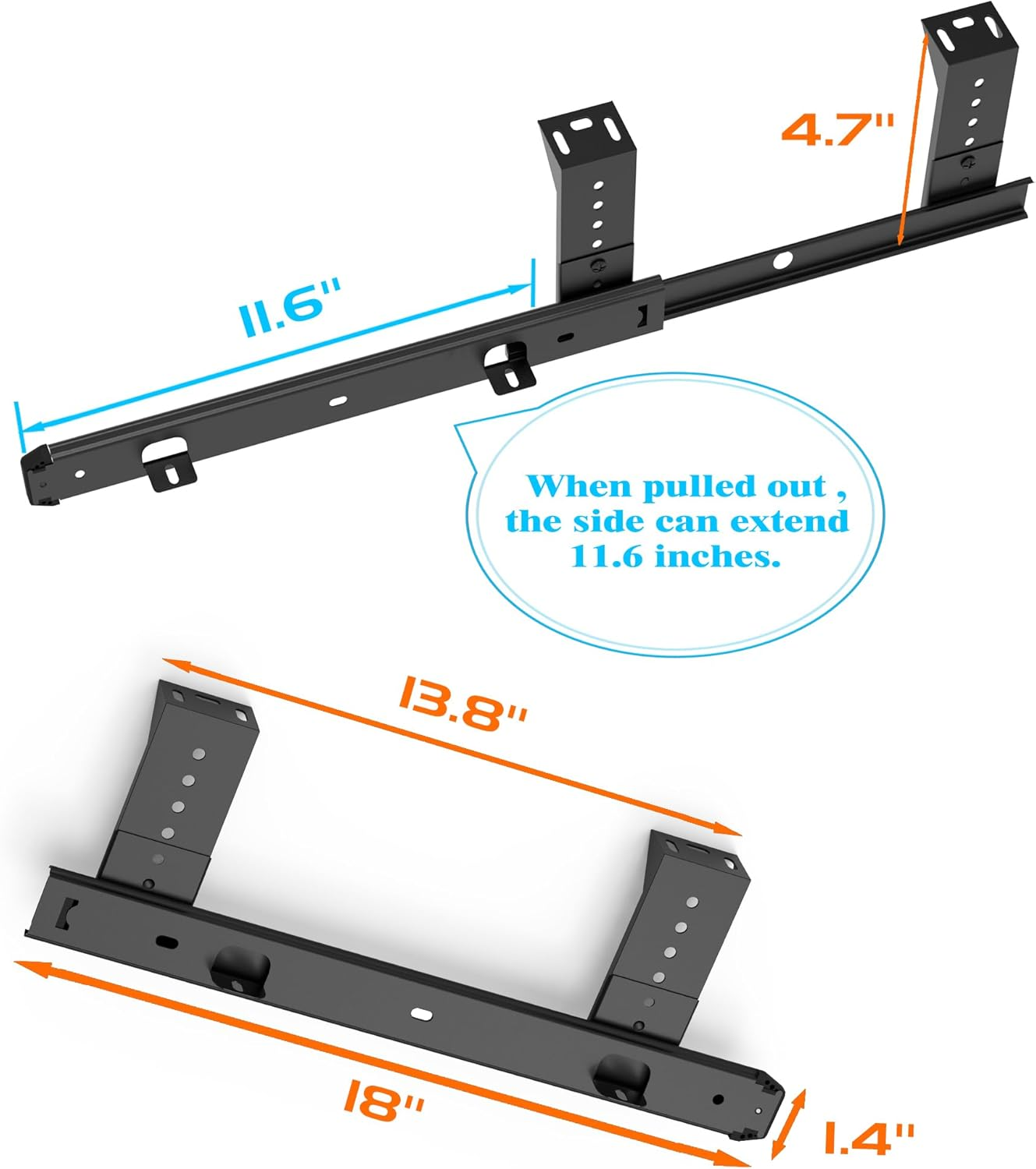 FRMSAET Heavy Duty Thickness Steel Construction Ball Bearing 18'' Slides Cabinet Furniture Hardware Rails Keyboard Drawer Tray Accessories Adjustable Hight Mount Bracket/Include Screws image number 4