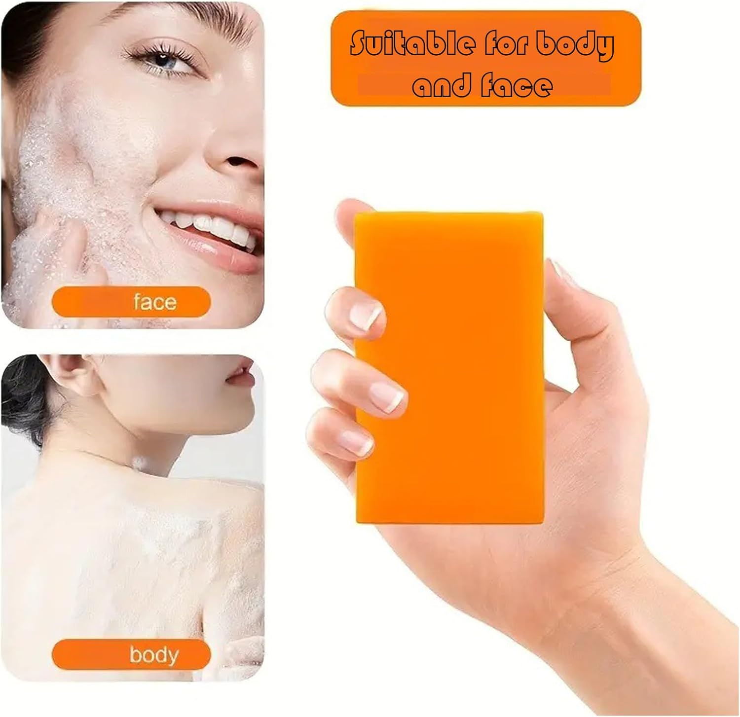 3PCS Turmeric and Kojic Acid Soap with Handmade Soap Bubble Mesh Bag,Honey Glow Lemon Turmeric Kojic Acid Soap Bar for Face and Body with Vitamin C image number 4