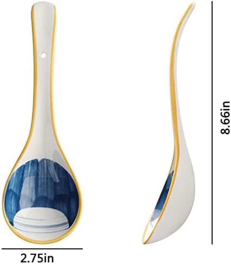 Ceramic Ladle Spoon Set of 4 Long Handle Soup Ladle with Holes Gravy Sauce Ladles Kitchen Cooking Ladles for Cooking Serving (Style 2) image number 3