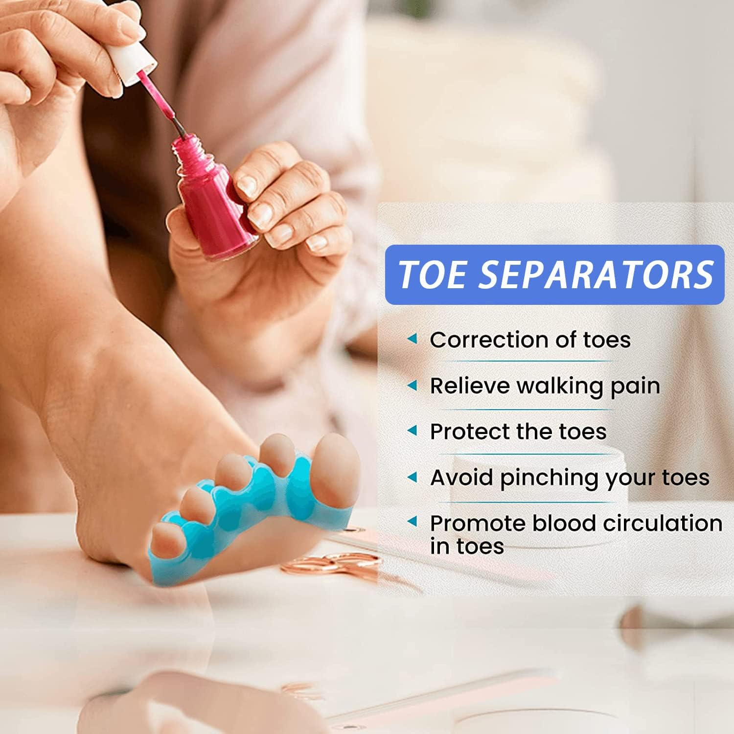 Toe Separators for Women Men, 4 Pair Silicone Toe Dividers Toe Spacers for Plantar Fasciitis Bunions Overlapping Hammer Toe Spacers image number 3