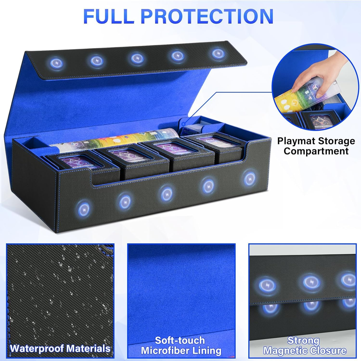 Cardnovux Card Deck Box for MTG Commander, Large 6 in 1 Card Storage Display Case with 5PCS TCG Deck Boxes & Dice Tray, Holds 2400+ Unsleeved Trading Cards (Blue) - Red image number 6