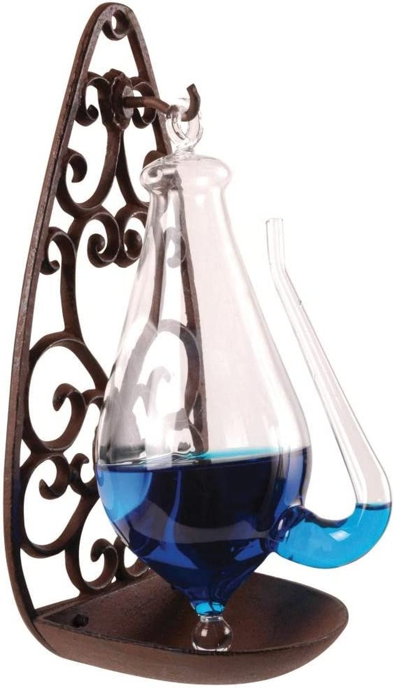 Esschert Design TH31 Thunder/Weather Glass Barometer with Cast Iron Filigree Holder and Overflow Pan, Antique Brown