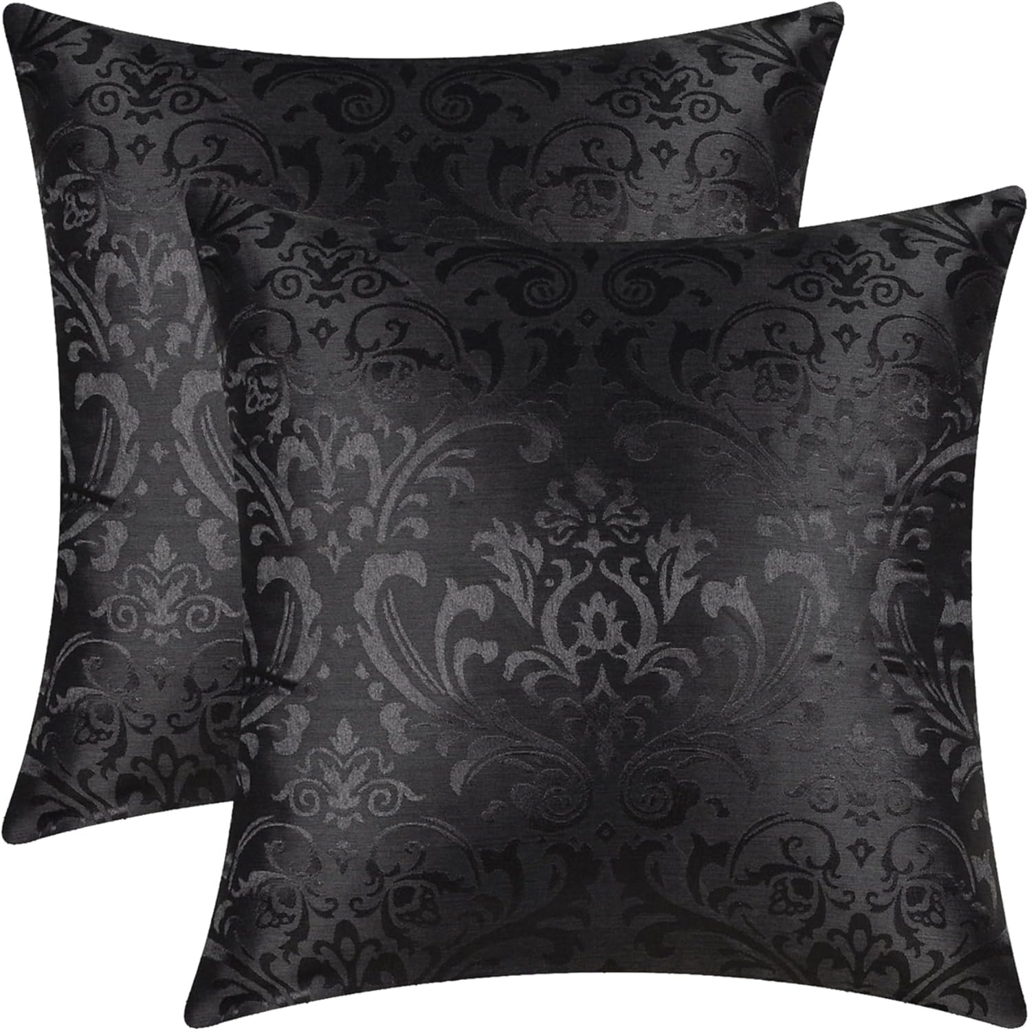 Pack of 2 Calitime Throw Pillow Covers Cases for Couch Sofa Home Decoration Vintage Damask Floral Shining & Dull Contrast 18 X 18 Inches Black