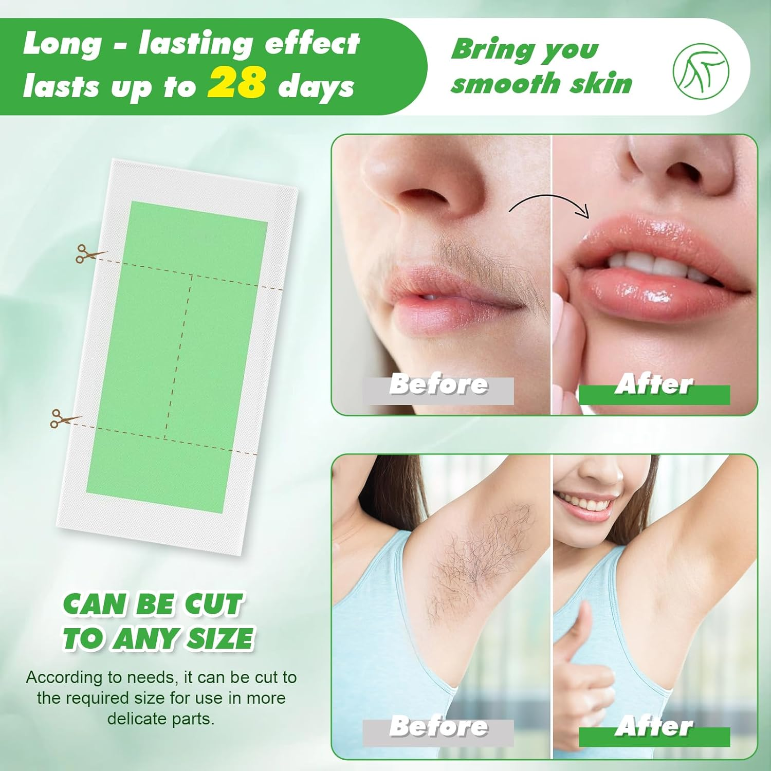 116PCS Wax Strips for Hair Removal, Facial Hair Removal for Women at Home Waxing Kit for Women Face and Body | 116 Waxing Strips & 8 Oil Wipes for All Skin Types image number 3