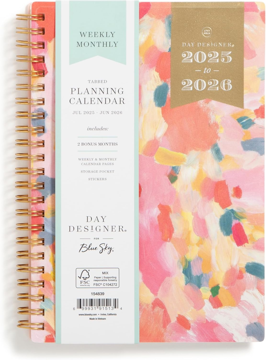 Blue Sky Day Designer 2025-2026 Weekly and Monthly Academic Year Planner Calendar, July 2025 - June 2026, 5" X 8", Flexible Cover, Wirebound, Storage Pocket, Includes Stickers, Smitten image number 1
