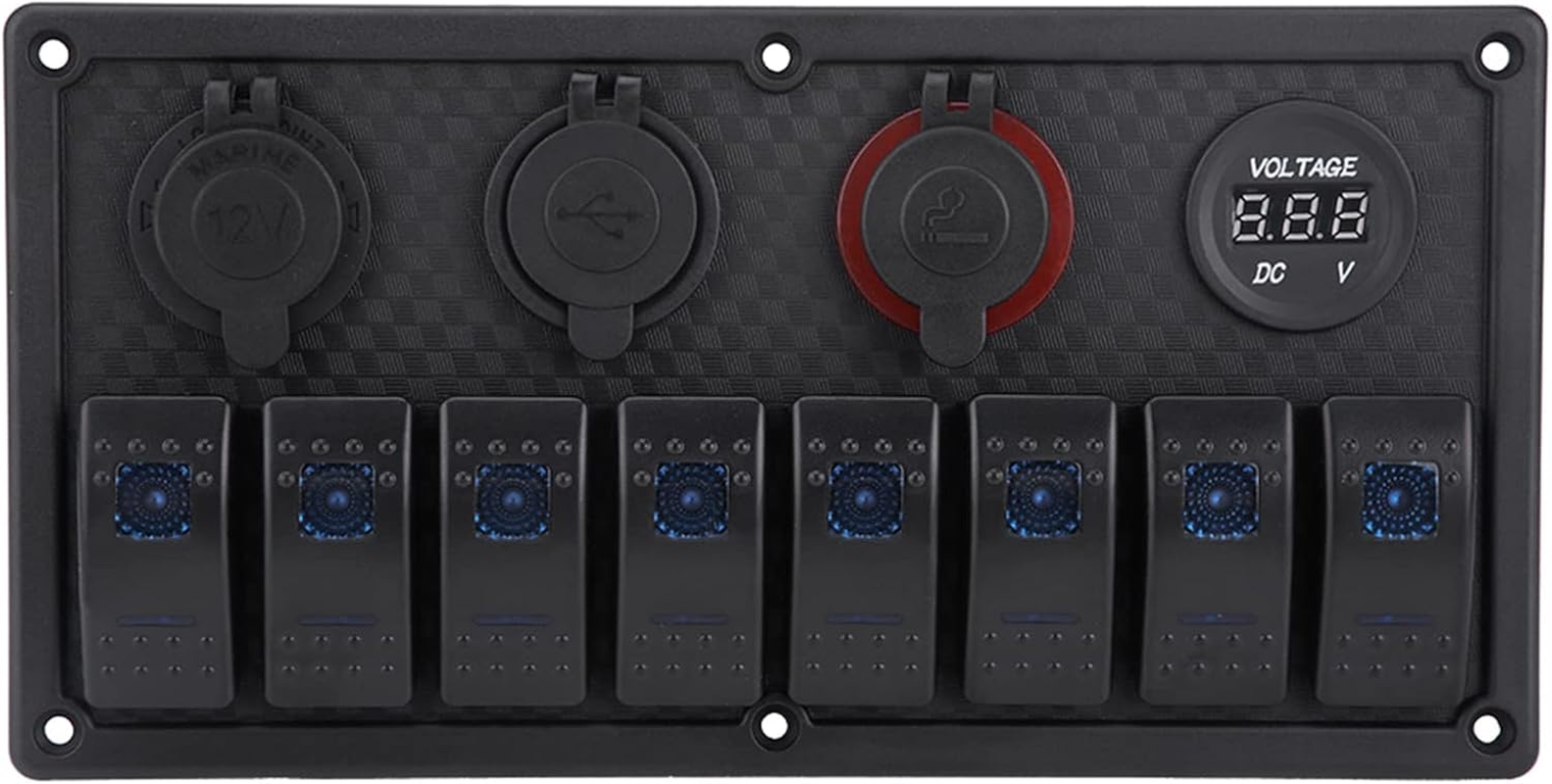8 Gang Car Rocker Switch Panel with Blue LED Light Indicator, USB, Voltmeter for Boat, Ship, Car, 12V-24V Vehicles image number 4