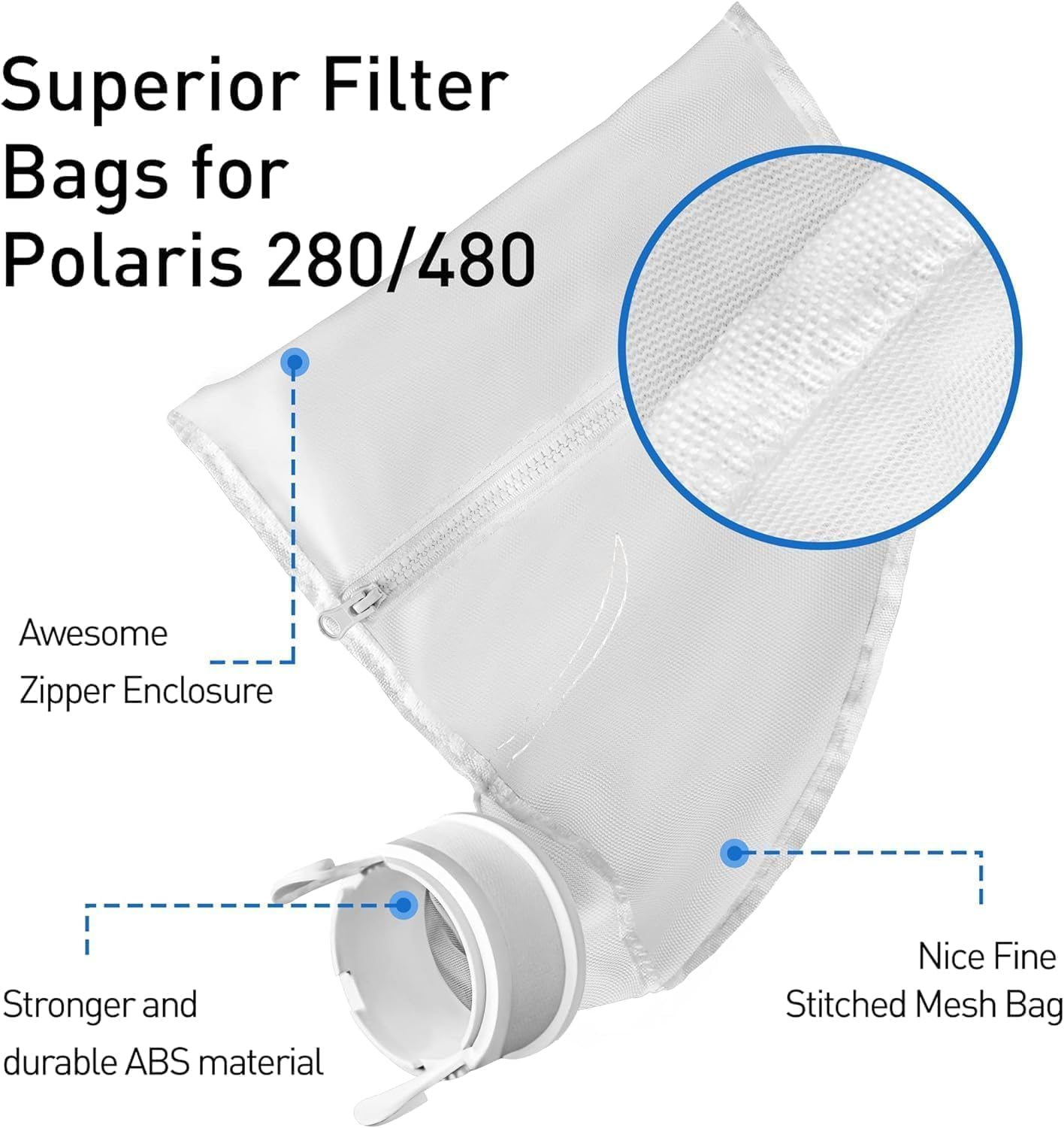 2 PCS Pool Cleaner All Purpose Bag, Fits Polaris 280, 480 Pool Cleaner Zippered All Purpose, Pool Spa Part Zippered Bag Replacement, Pool Spa Part Zippered Bag Replacement for Polaris 280, 480 image number 2