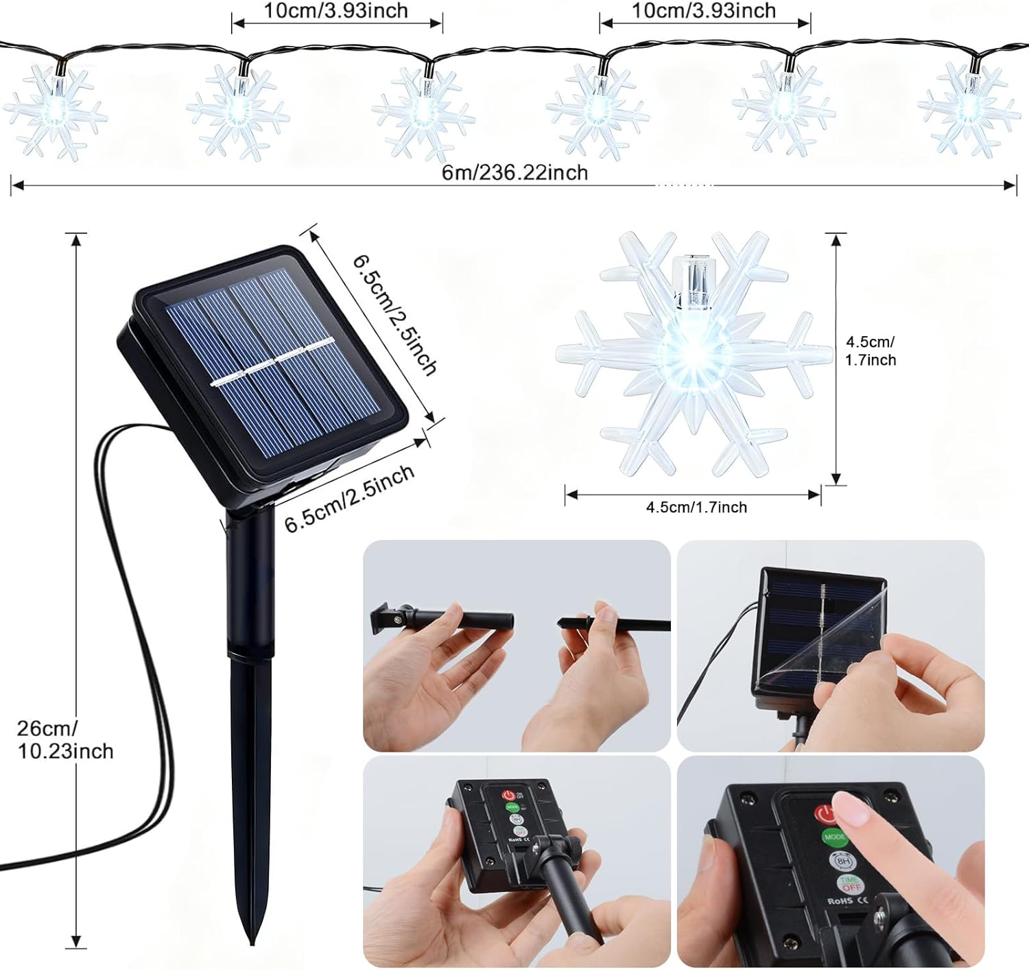 Qoosea Solar Snowflake Fairy Lights Christmas, 7 M 50 LED Solar Christmas Lighting Outdoor IP65 Waterproof, 8 Modes Solar Fairy Lights, Solar Lights, Christmas Decoration for Garden, Balcony, Wedding