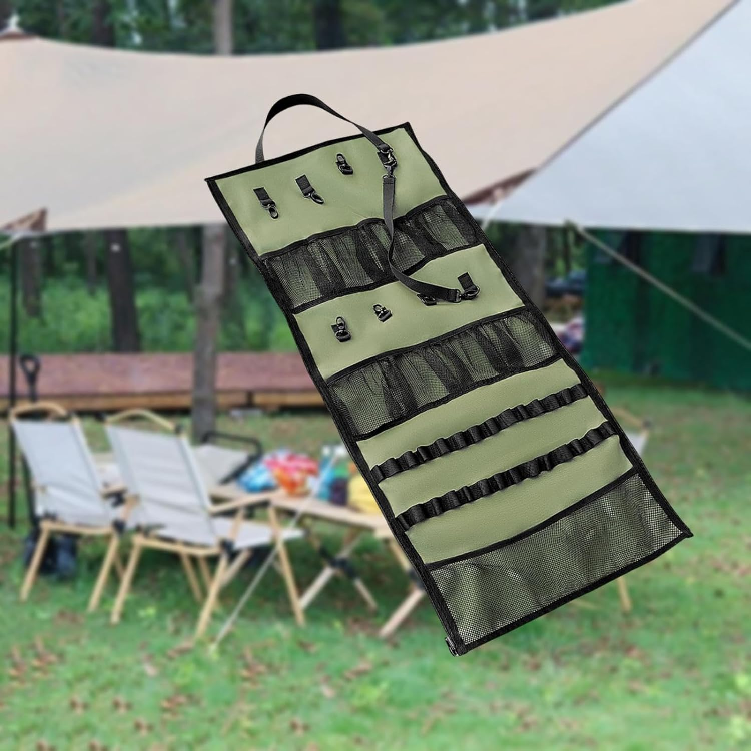 Amagogo Camping Hanging Storage Bag Camping Tableware Storage Bag Portable Tent Canopy Hanging Organizer for Backpacking Hiking image number 1