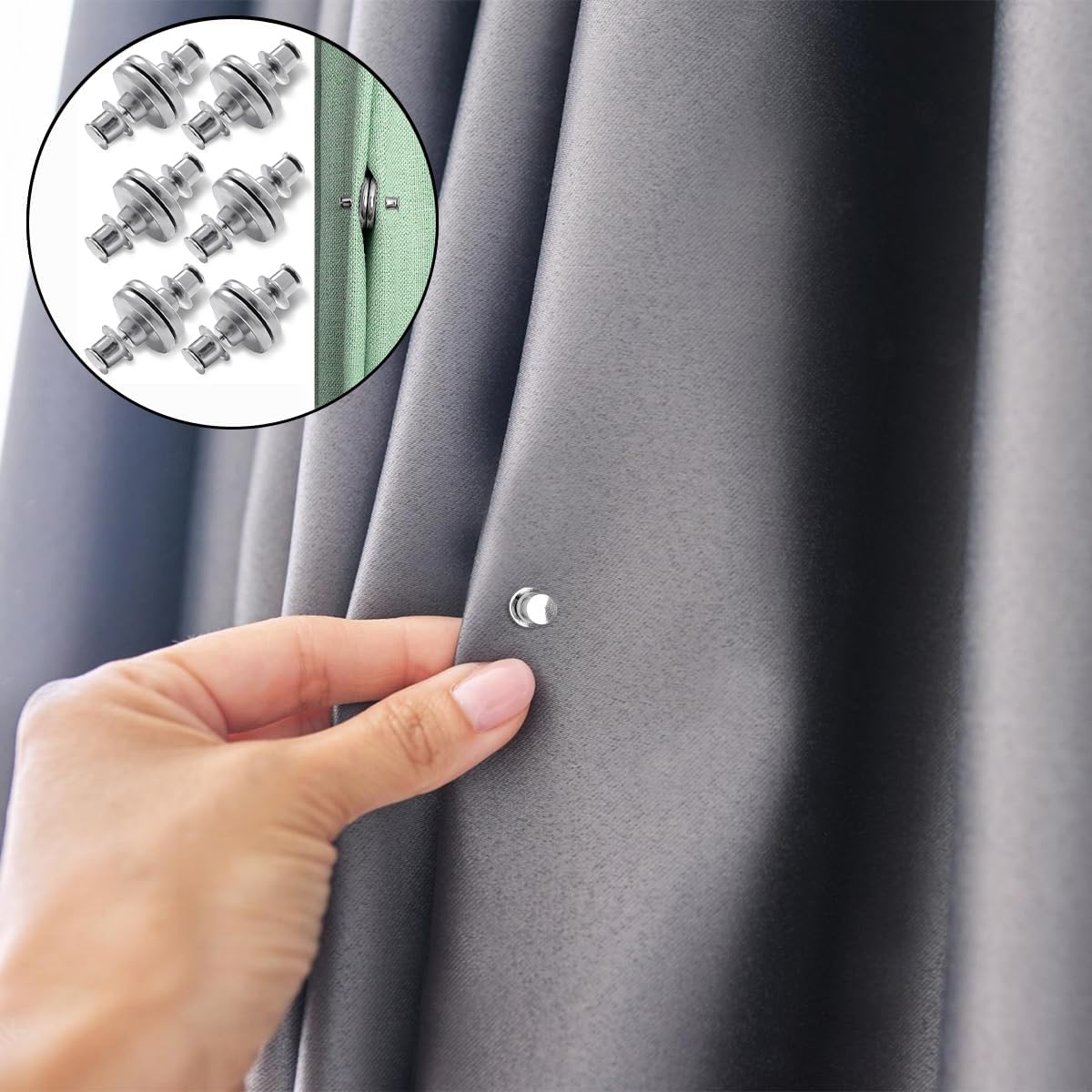 Curtain Magnets Buckle, 6 PCS Magnetic Curtain Clips for Bedroom Living Room Office (Silver) image number 1
