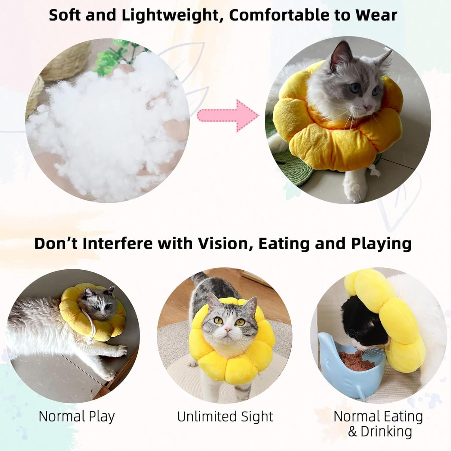 Cat Collar, Cat Collar, Adjustable Collar, Cat Collar for Cats, Small Dogs, after Surgery, Soft Sunflower Cat Recovery Collar, Collar Cone (S) image number 1