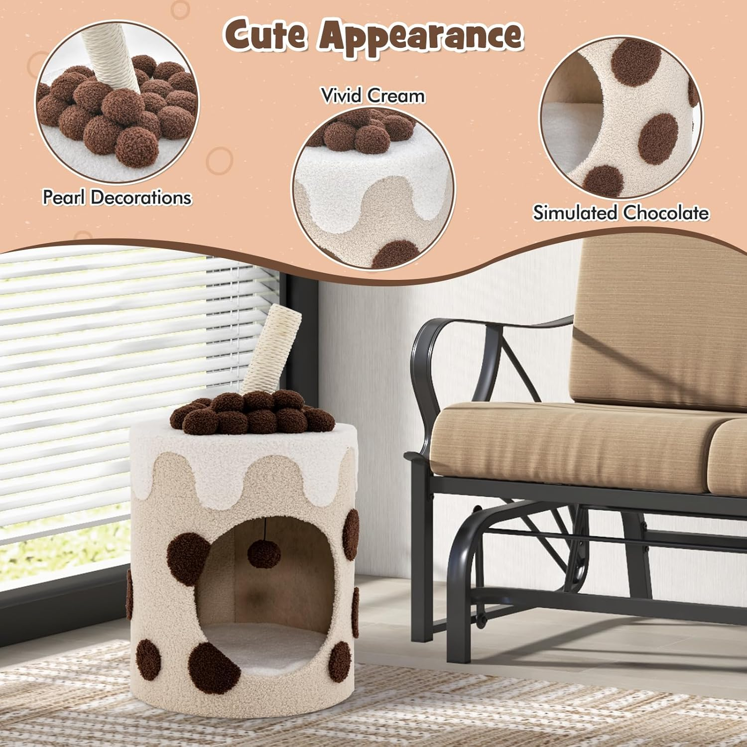 Multi-Functional Small Cat Tree Tower with Scratching Post, Dangling Ball and Cat Condo, Modern Cute Cat Tree for Indoor Cats with Soft Cushion-Purple - Purple image number 5