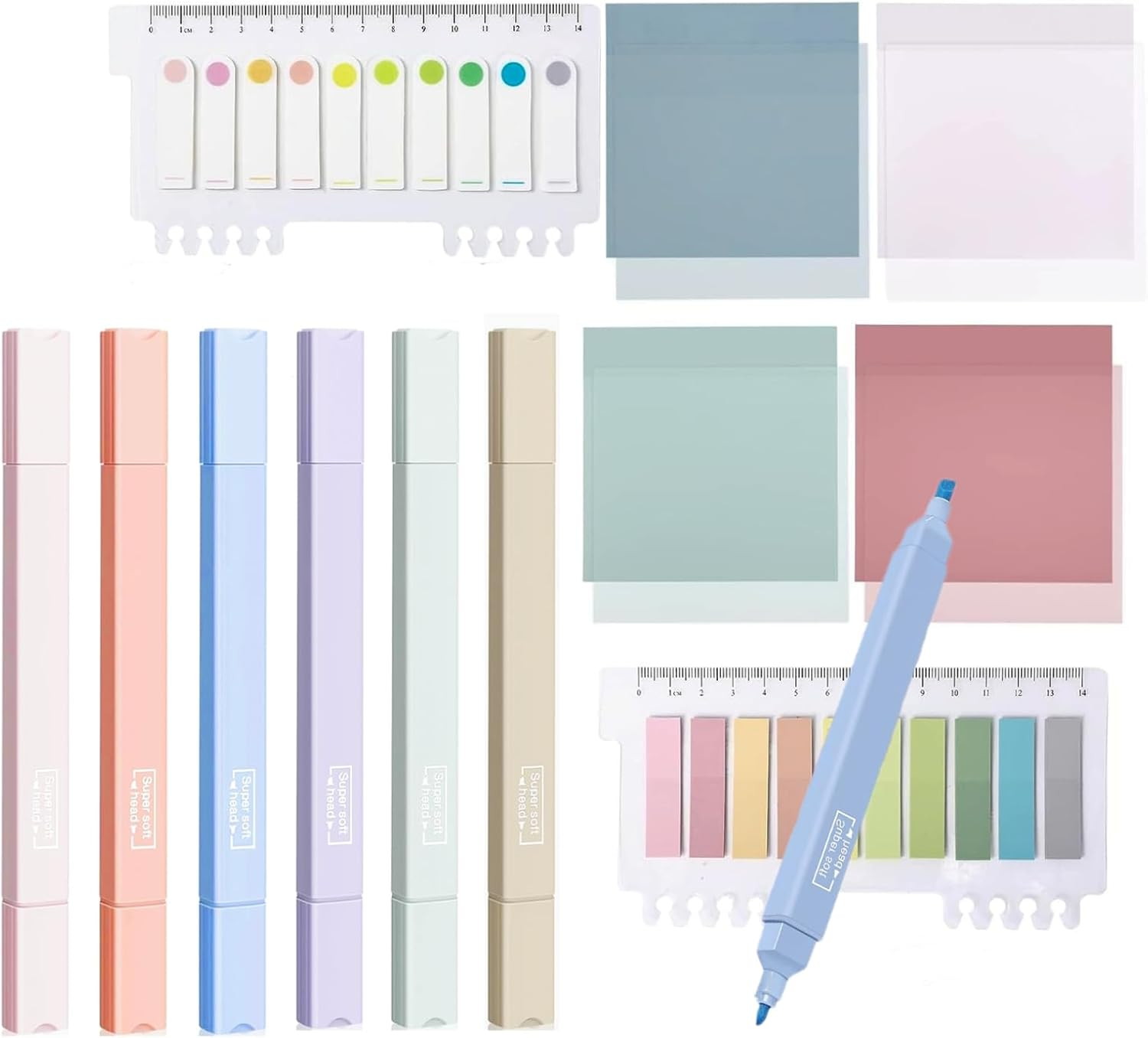 MAIHUO 6 Pcs Aesthetic Highlighters and 600 Sheets Transparent Sticky Notes,Sticky Note Transparent with Marker Pens Set,For Aesthetic Bible Marker Book Annotations School Supplies Office Supplies image number 6