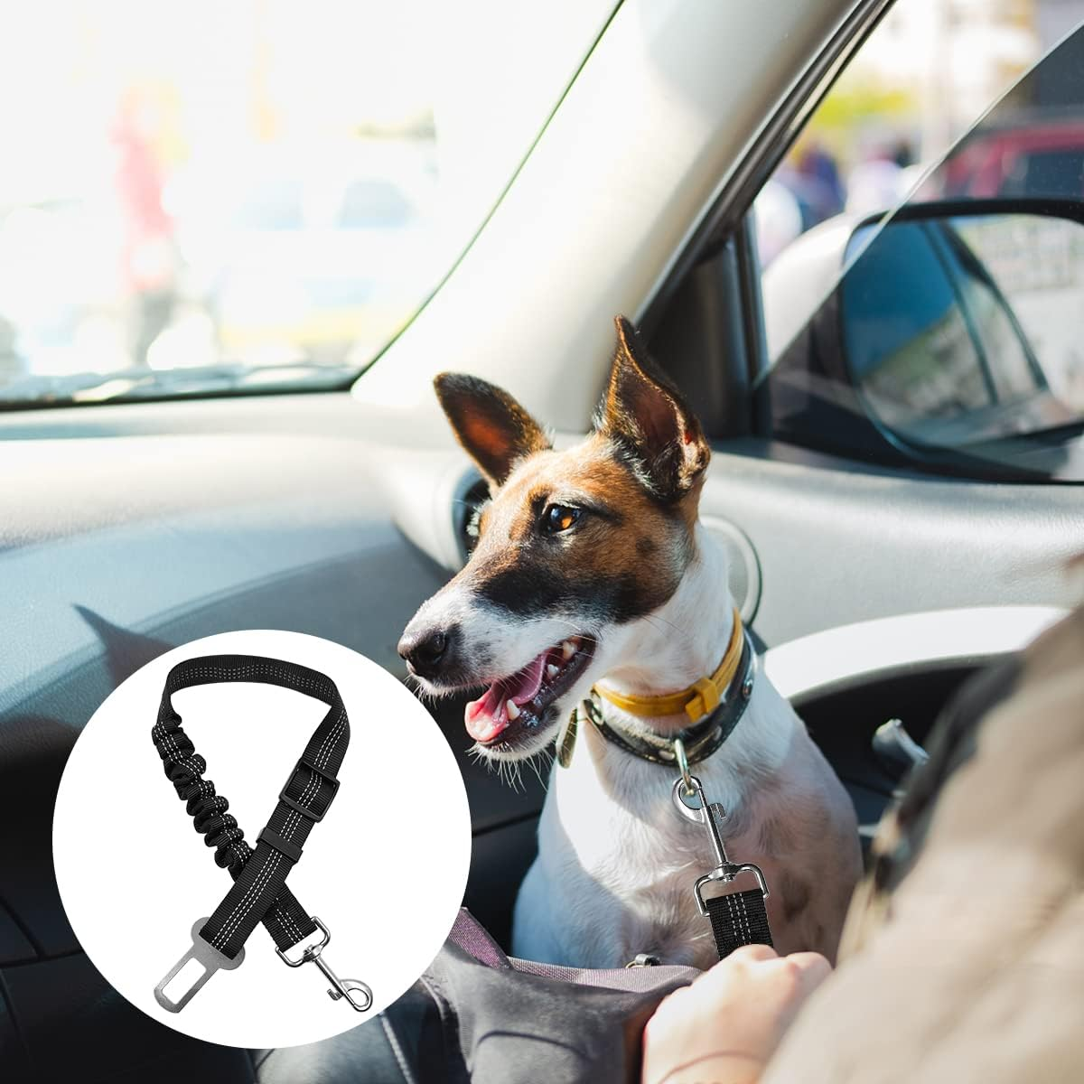 2 PCS Dog Seat Belt,Yucool Retractable Dog Car Seat Belts Safety Dog Seat Car Harness for Car Travel with Stainless Hook and Elastic Bungee Buffer(Black) image number 5