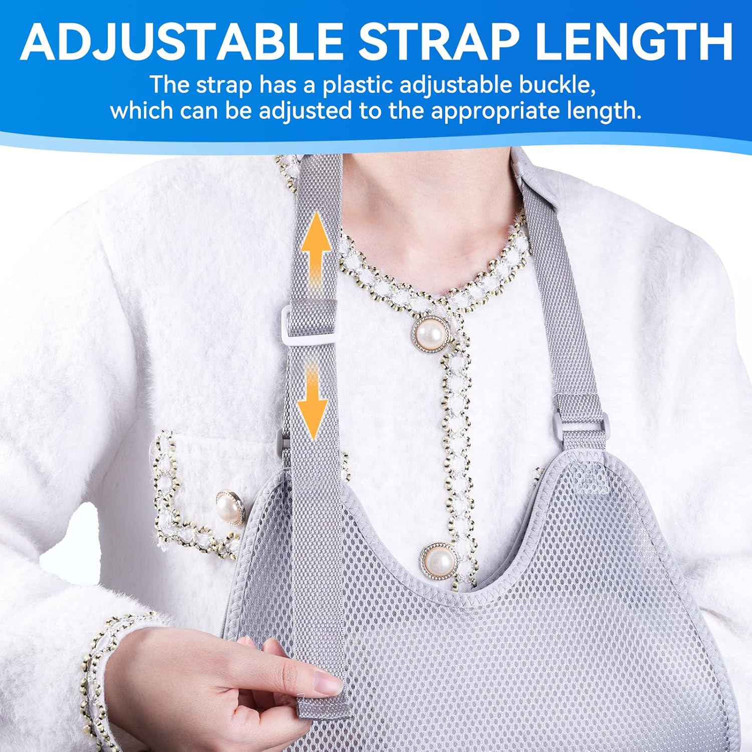 Mesh Arm Sling, Shoulder Immobilizer with Adjustable Shoulder Straps for Torn Rotator Cuff and Arm Injuries, Suitable for Both Right & Left Arm(Grey,L) image number 2
