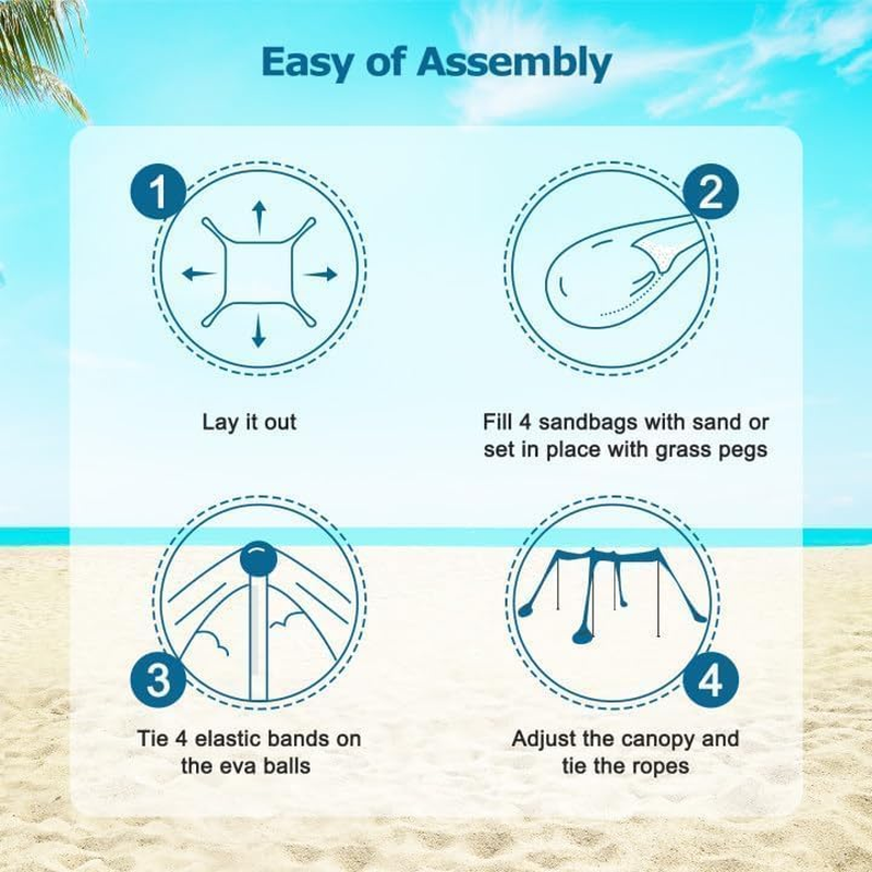 Beach Tent, Camping Sun Shelter with UPF50+ Protection, Sand Shovels, Ground Pegs and 4 Stability Poles, Outdoor Pop up Beach Shade Canopy,Camping Trips, Fishing or Picnics (300 * 300 * 200Cm) image number 6