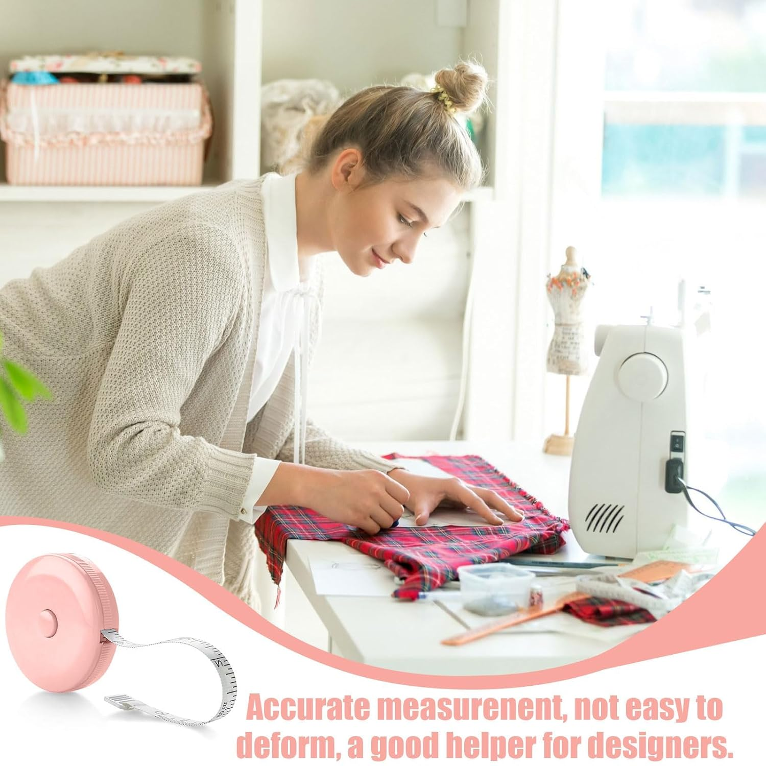 2 Pcs Body Measuring Tape, Retractable Measurement Tape for Body, Tailor, Sewing, Craft, Cloth (Rose, Pink) image number 3