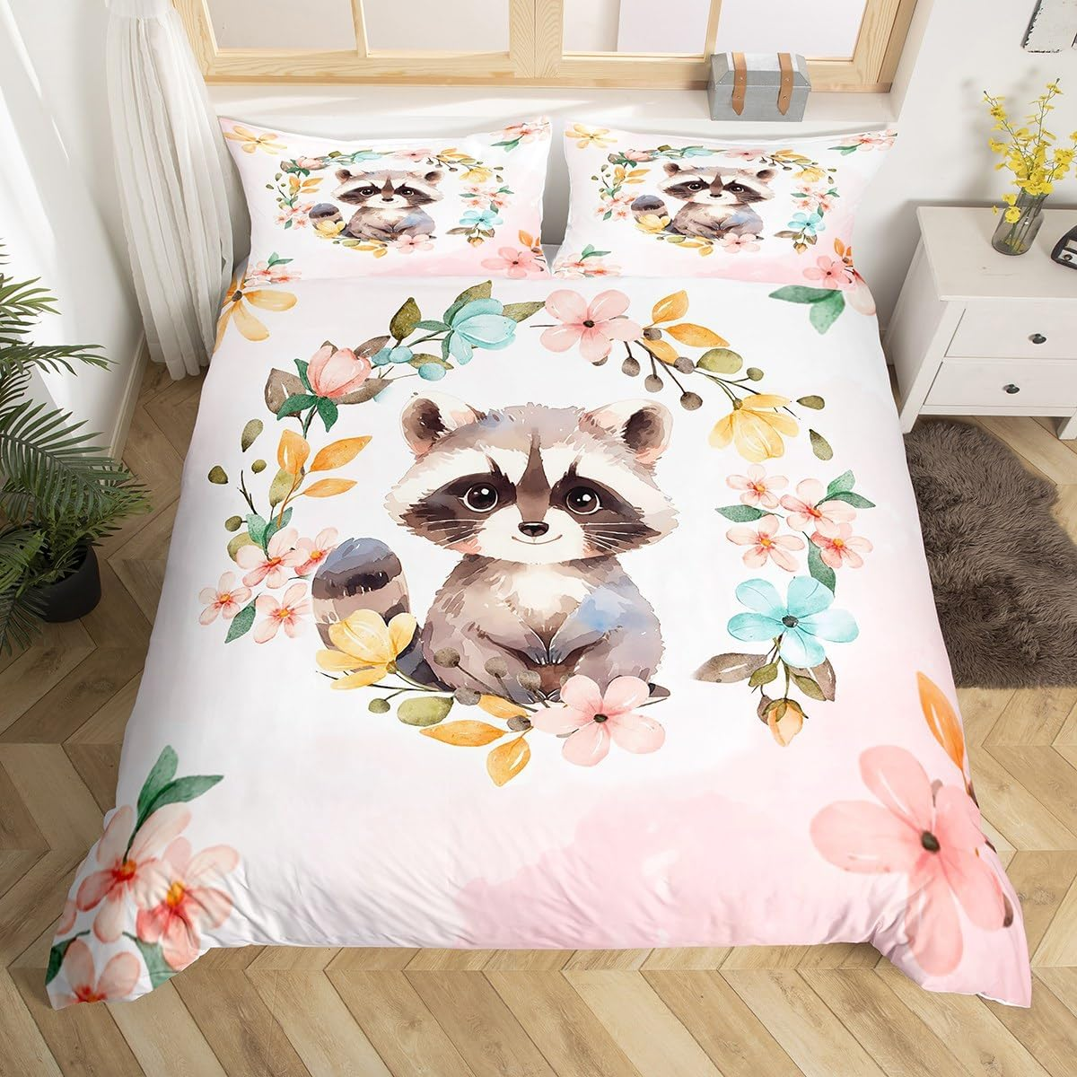 Manfei Chinese Style Duvet Cover Set Twin Size, Watercolor Butterfly Flower Comforter Cover with 1 Pillowcase, Ink Painting Mountain Bedding Set 2Pcs for Kids Boys Girls Lightweight Bedspread Cover
