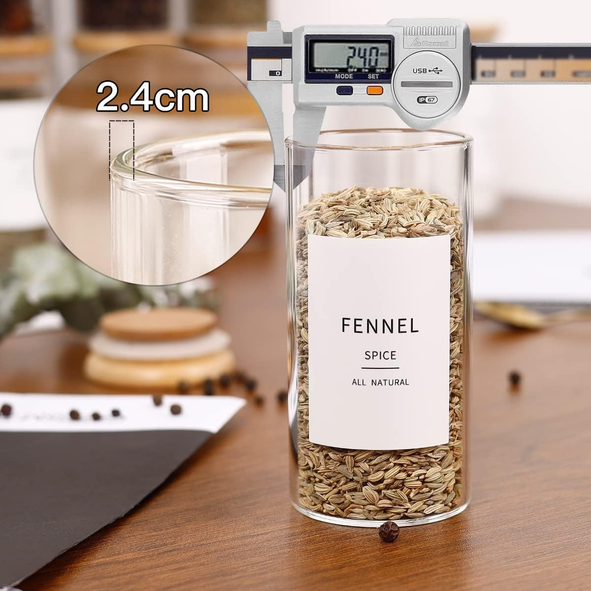 CZZGSM 24 Pcs Glass Jars with 296 Spice Labels Preprinted of White and Black Color- 4Oz Thicken(2.4Mm) Empty Small Herb Seasoning Containers with Bamboo Airtight Lids image number 3