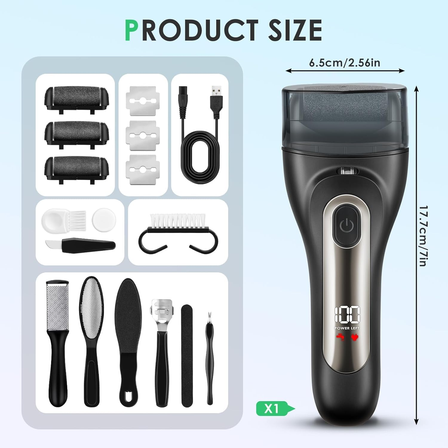Electric Callus Remover, IPX7 Waterproof Electric Callus Remover, Callus Remover with 3 Replacement Rollers, Electric Foot File for Cracked Heels, Dead Callus Removal image number 1