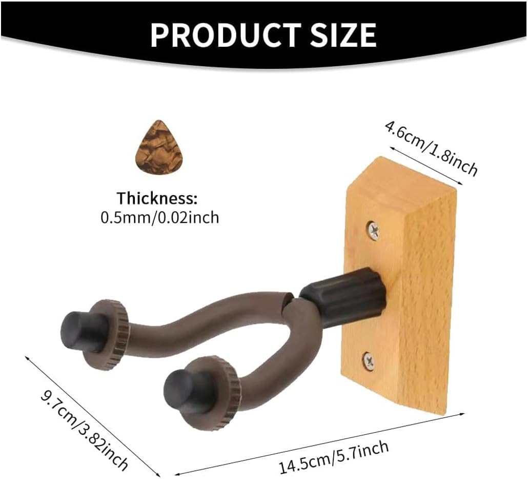 Guitar Wall Mount, 3 Pack Hangers with 10 Picks, Hardwood Holder Adjustable Hook, Electric and Acoustic Wall Mount for Bass, Mandolin image number 3