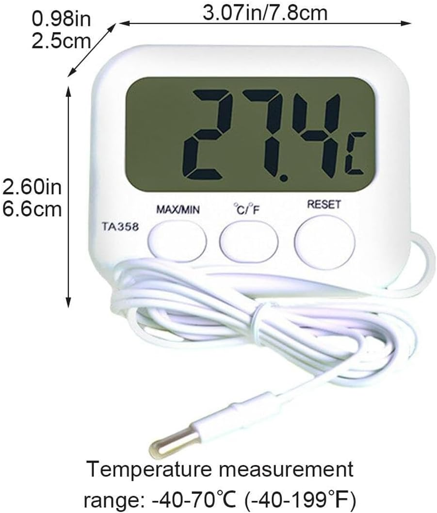 AIMALL TA358A Electronic Digital Thermometer for Refrigerators, Fish Tanks, and Aquariums with External Probe - Displays in Fahrenheit and Celsius