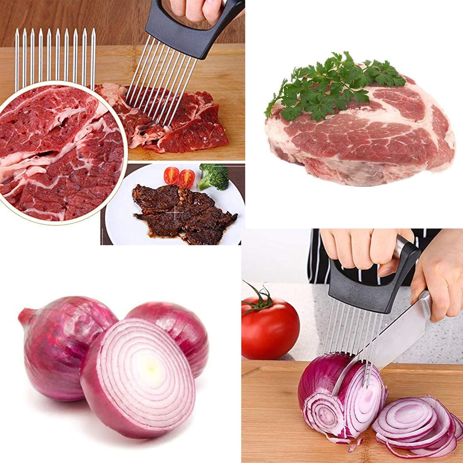 Onion Cutter Holder,Vegetable Slicer Cutting Tools , Meat Slicer Meat Tenderizer Needle, Handy Kitchen Gadgets Safety Cooking Tools image number 2