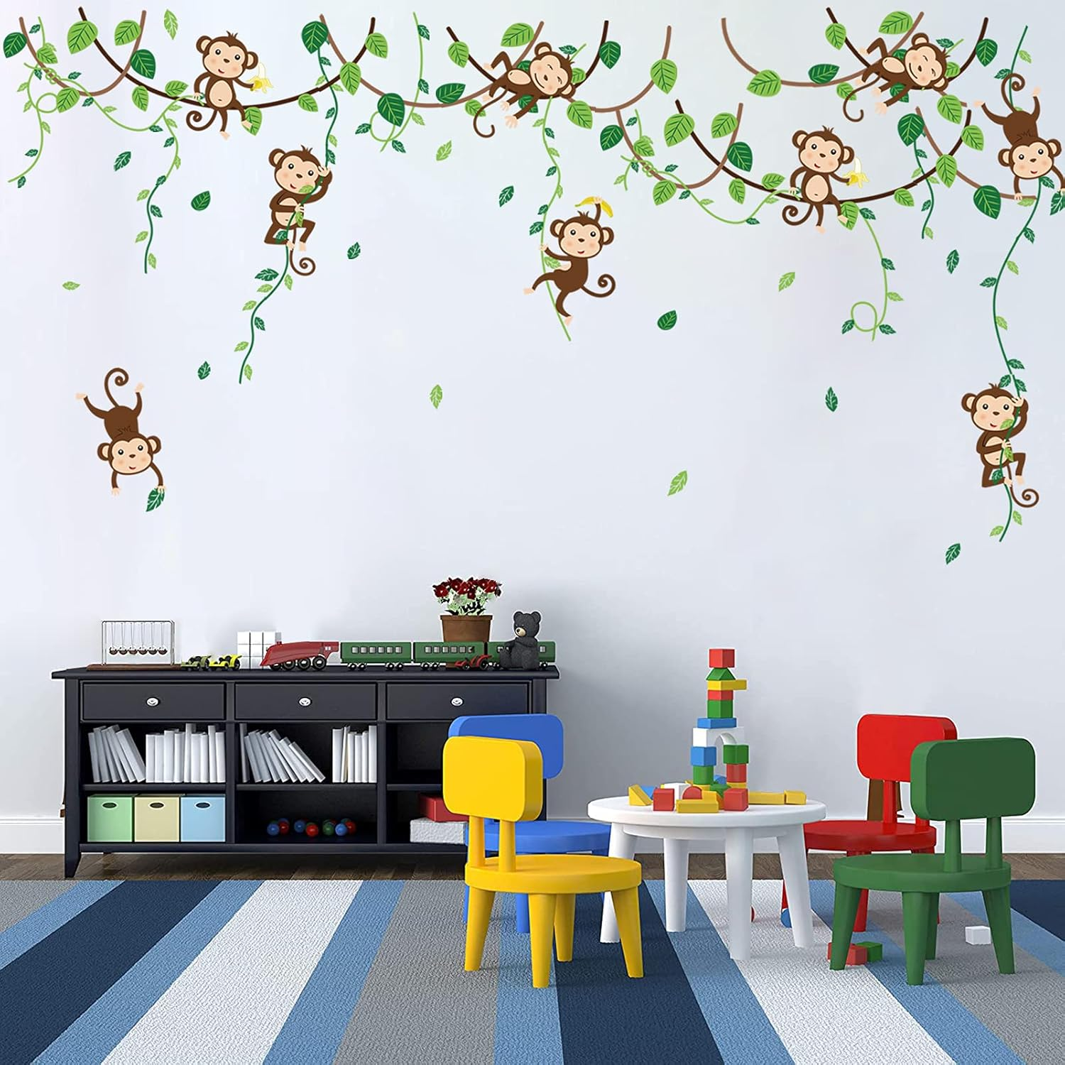 Decalmile Cartoon Monkeys Climbing Tree Wall Stickers Vinyl Peel and Stick Wall Decals Kids Room Wall Decor Baby Room Nursery Bedroom Wall Decoration image number 6
