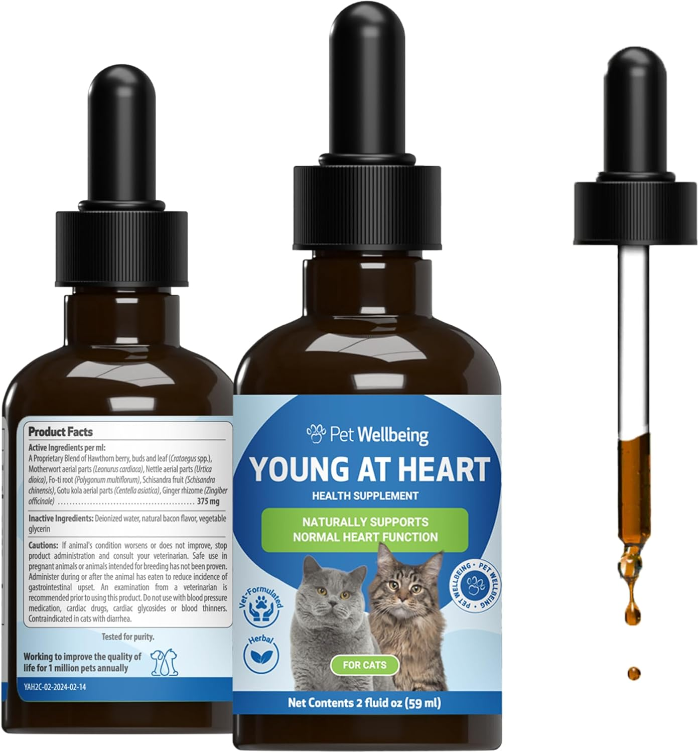 Pet Wellbeing Young at Heart for Cats - Vet-Formulated - Heart Health, Circulatory & Cardiovascular System, Hawthorn, Motherwort, Schisandra - Herbal Supplement 2 Oz (59 Ml)