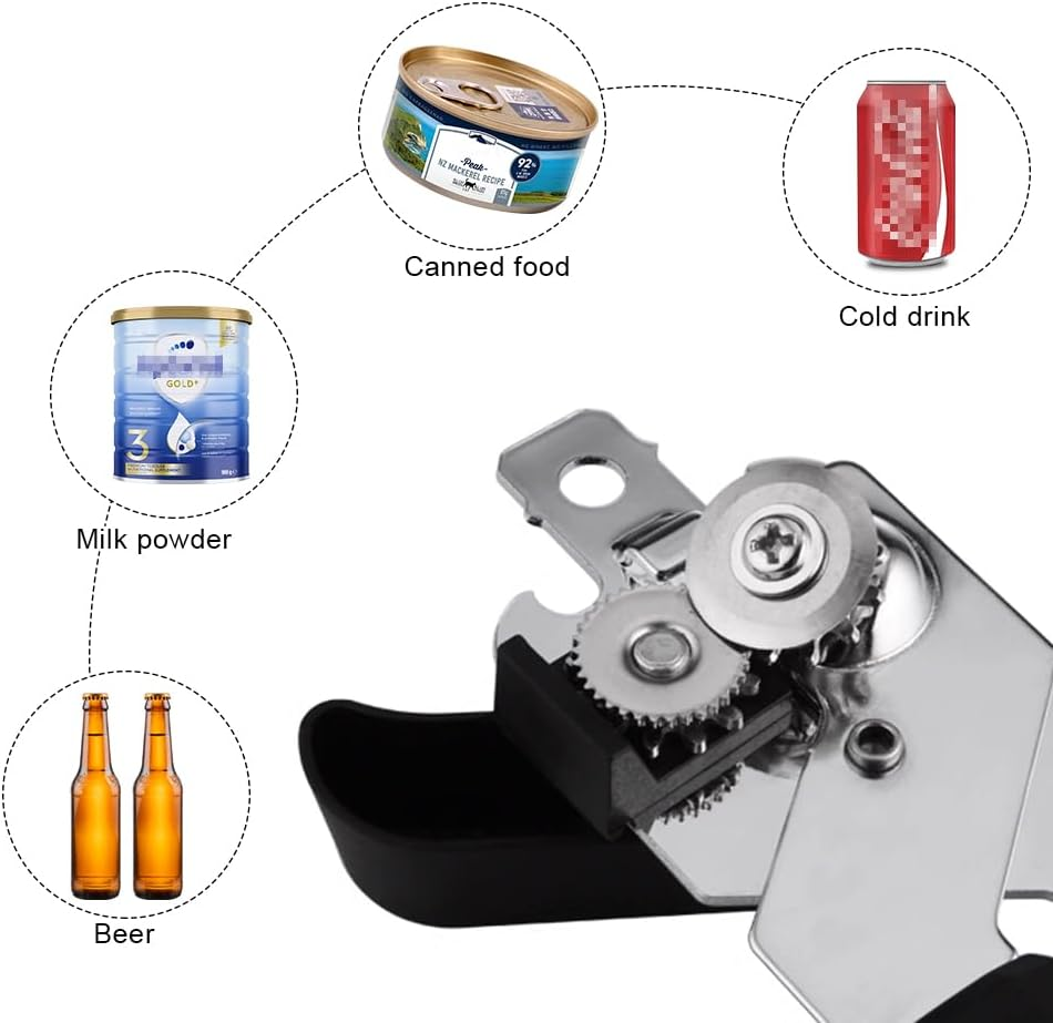 Can Opener Manual Heavy Duty Multifunctional with Magnet Lift, Soft Touch Handle, Rust Proof Oversized Handheld Easy Turn Knob, Large Lid Openers, Black image number 1