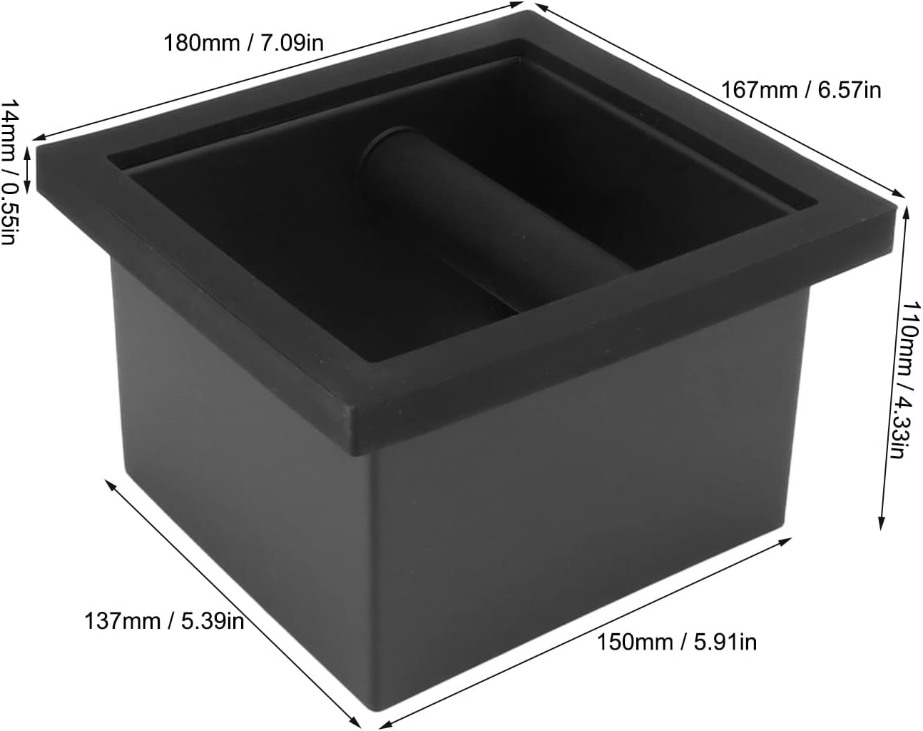 Jiawu Espresso Knock Box, 7" X 6.6" Shock Absorbent Coffee Knock Box with Removable Bar, Bottomless Coffee Grounds for Cafe, Home Kitchen image number 1