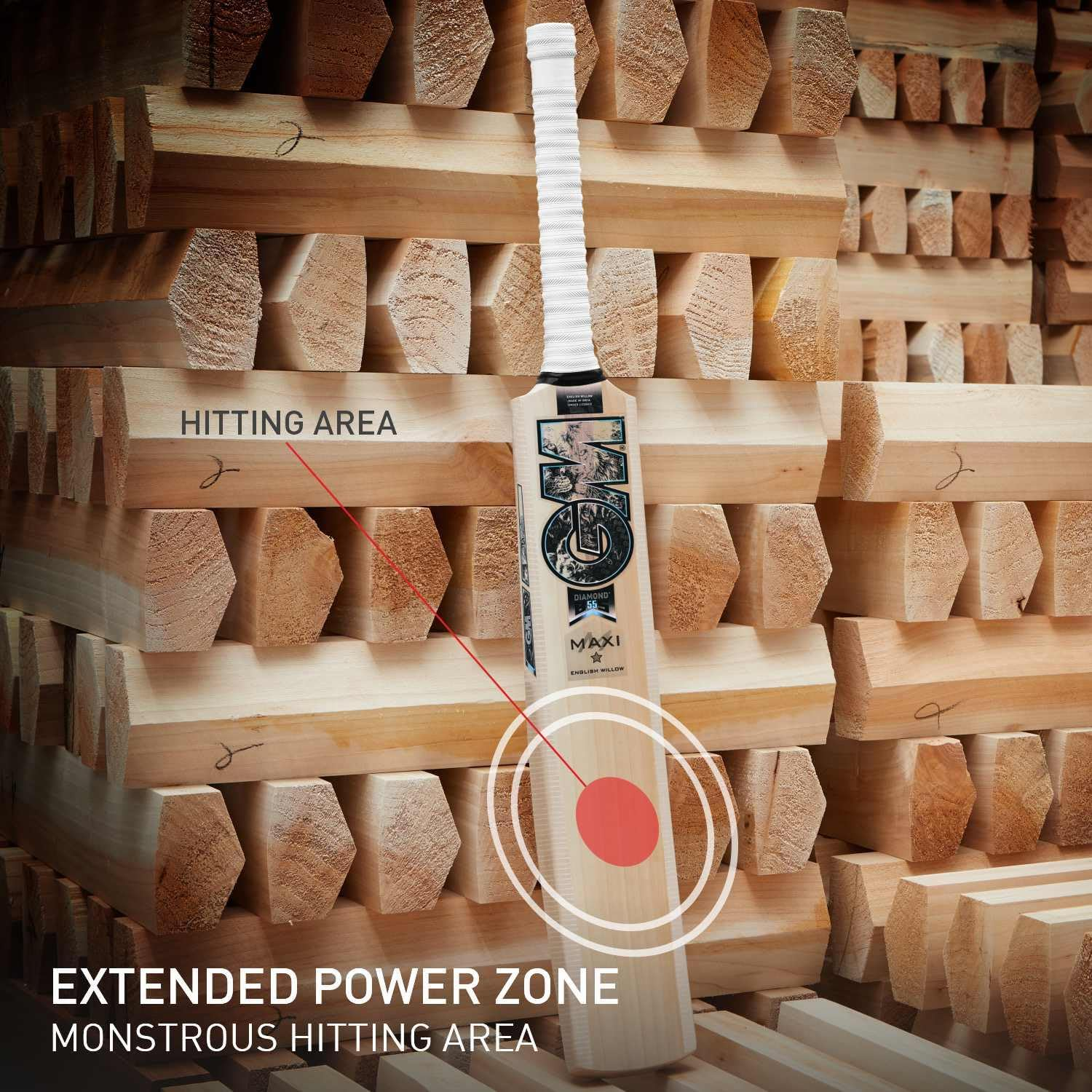 GM Diamond Maxi English Willow Cricket Bat for Men and Boys with Grained Tape on the Face | Size-3 | Free Cover image number 2