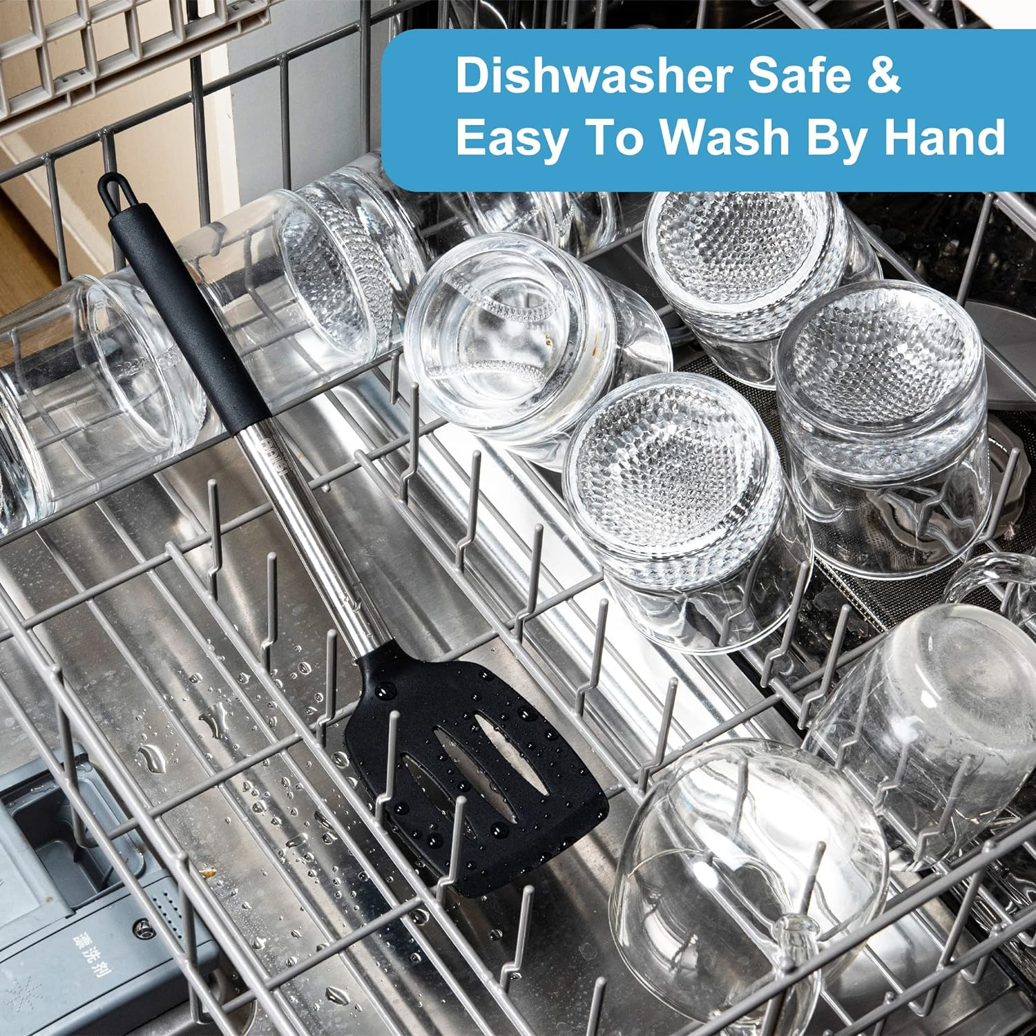 Igluu Meal Prep Black Silicone Slotted Turner Spatula Heat Resistant Non-Stick Soft Grip, Stainless Steel image number 6