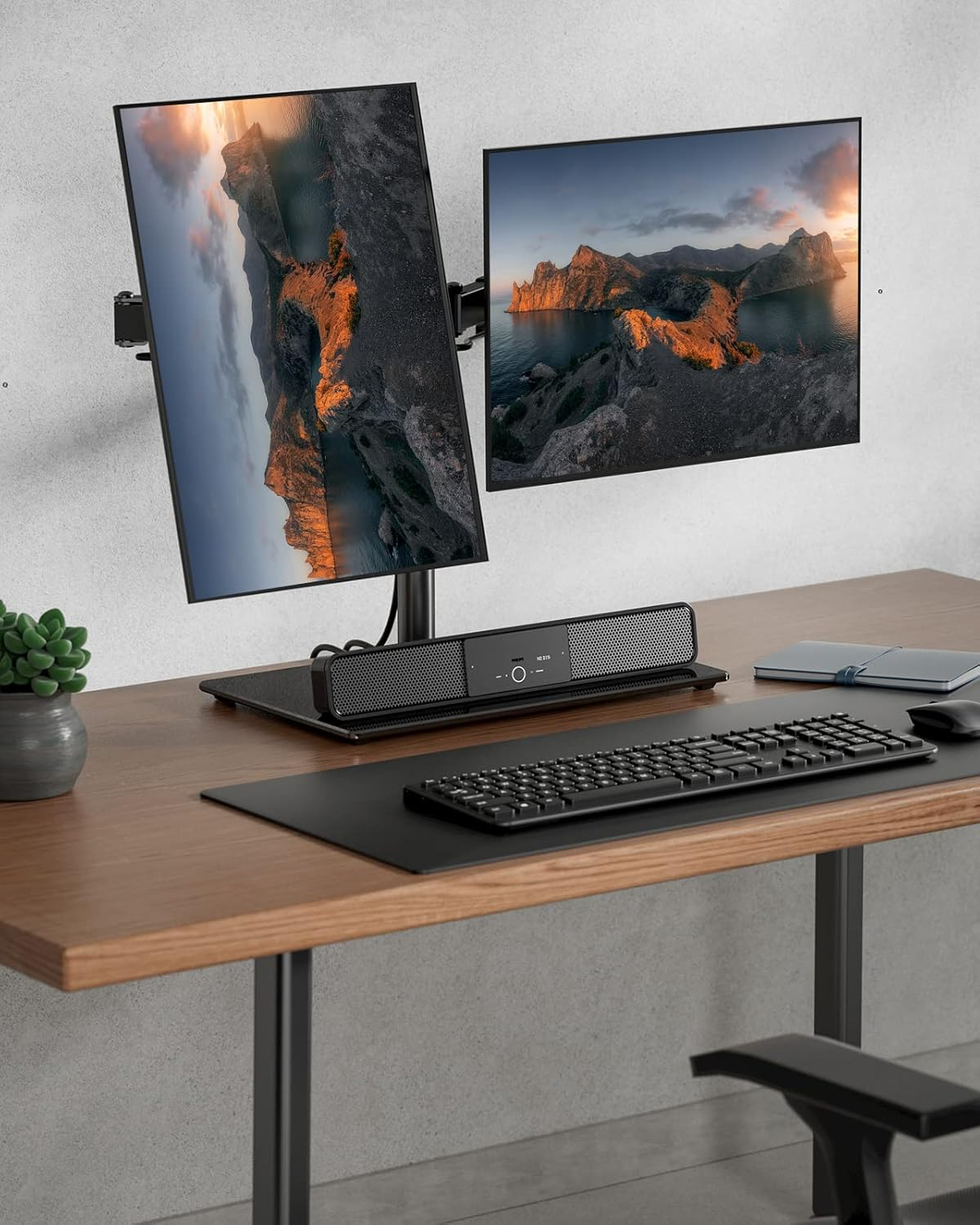 Ergear Dual Monitor Stand for 13&rdquo;- 32&rdquo; Screen, Freestanding Dual Arm Desk Mount with Sturdy Base, Double Monitor Arm Hold 8Kg/Armwith Height Adjustable, Swivel, Tilt, Rotation, EGCM3 image number 4