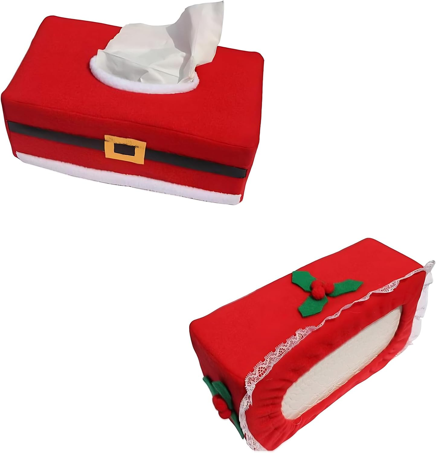 2 Pcs Christmas Tissue Box Cover, Holiday Rectangular Tissue Holder for Bathroom, Living Room, Tabletop Decor image number 1