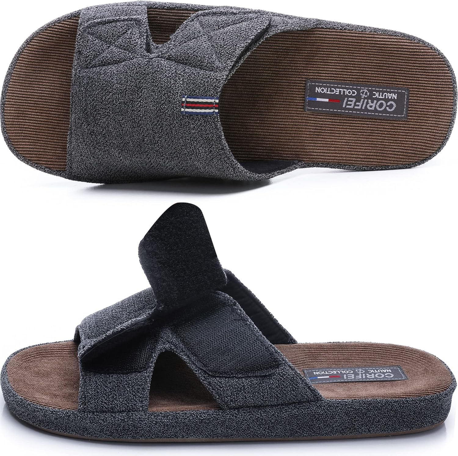 Men'S Open Toe Slippers with Arch Support Adjustable House Slippers Anti-Slip Cross Brand Indoor Outdoor