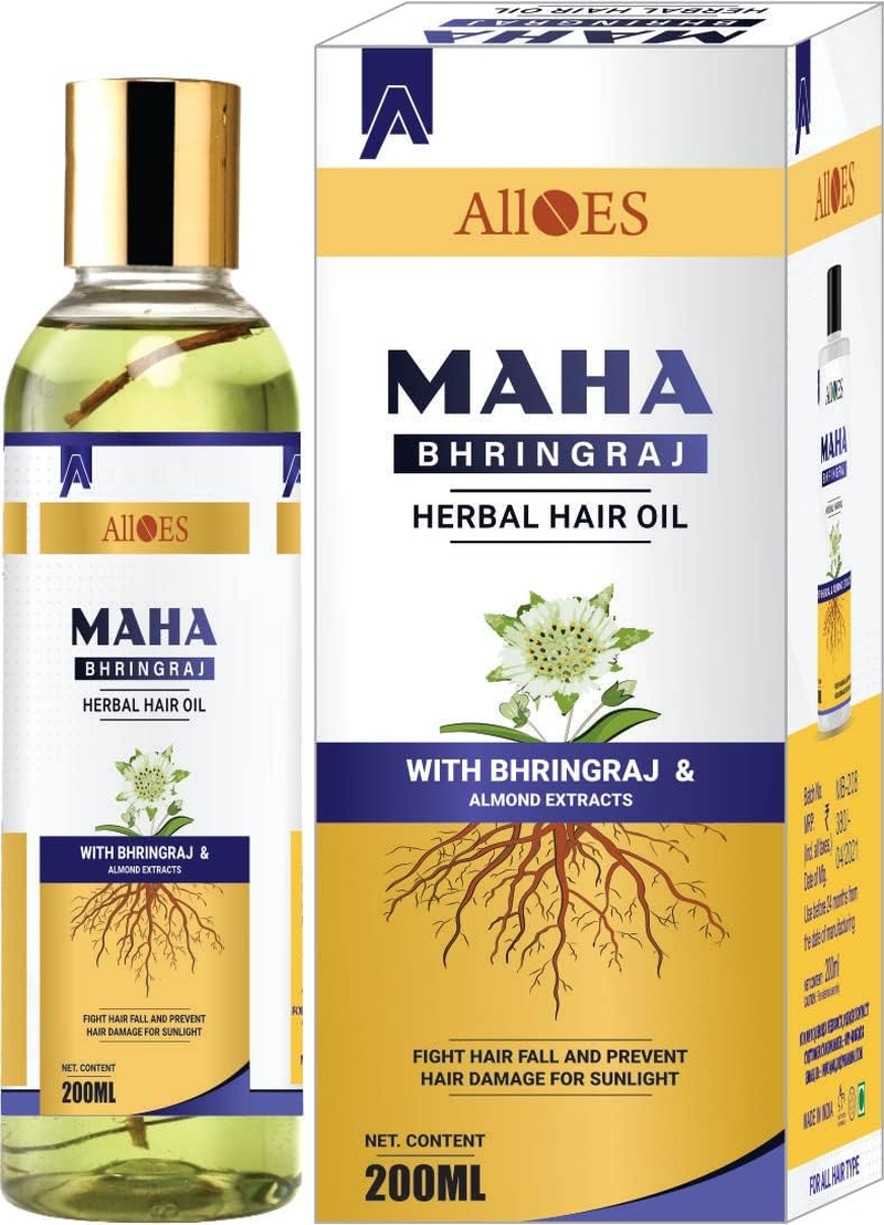 ALLOES PHARMACEUTICALS Mahabhringraj Hair Oil for Hair Growth Bhringraj Oil with Almond, Strengthens Hair Roots, Hair Fall Control, Made of Pure Herbs for Men & Women | Suits All Hair Types 200ML image number 3
