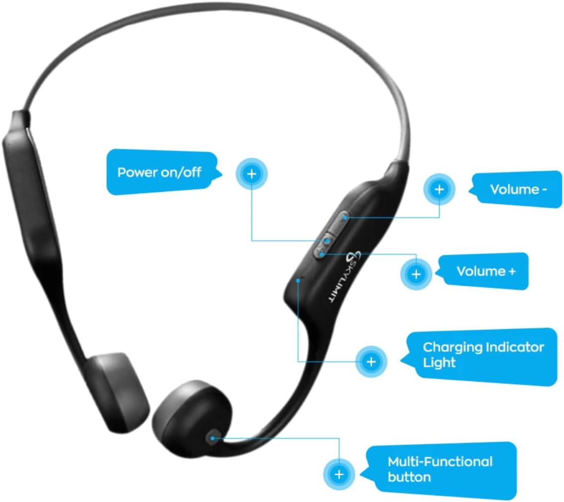 Sky Limit Openrun Bone Conduction Sports Headphones, Bluetooth Wireless Earphones with Mic, 8H Playtime, Open-Ear Waterproof Headset for Running, Workout, Driving (Cosmic Black) image number 1